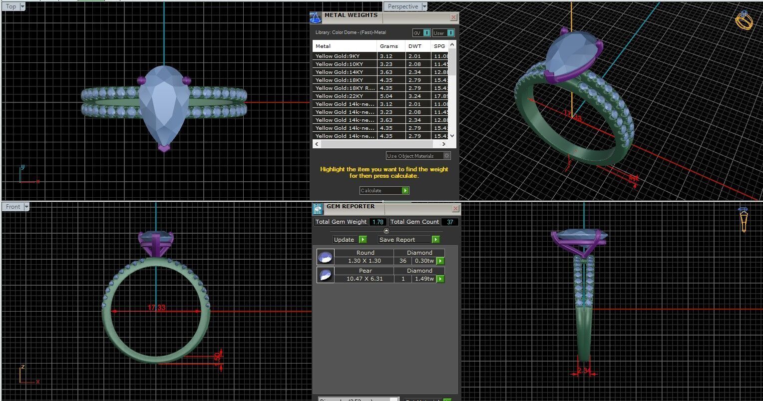 Pear Diamond Pave Setting Solitaire Ring 3D print model_25