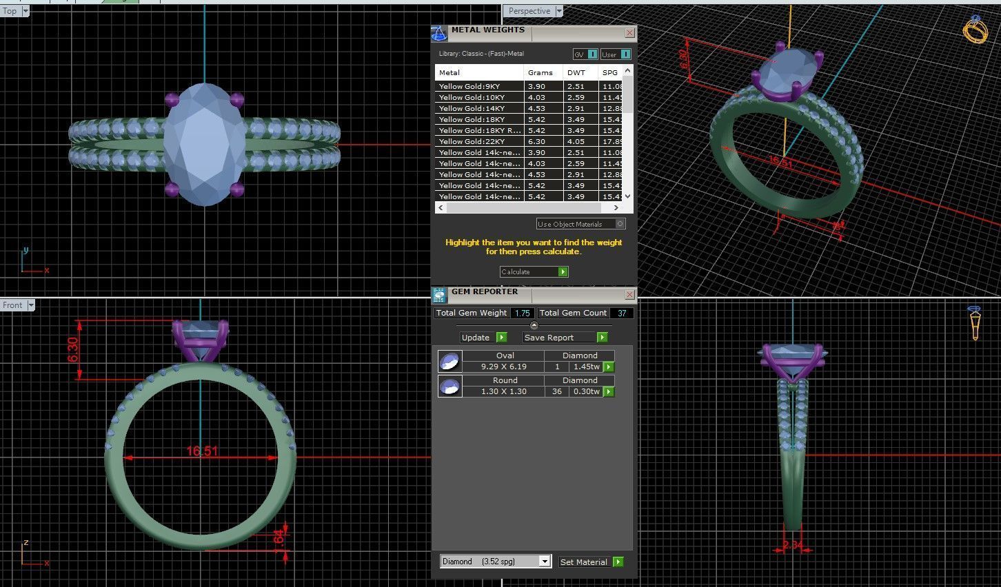 Oval Diamond Pave Setting Solitaire Ring  3D print model_1