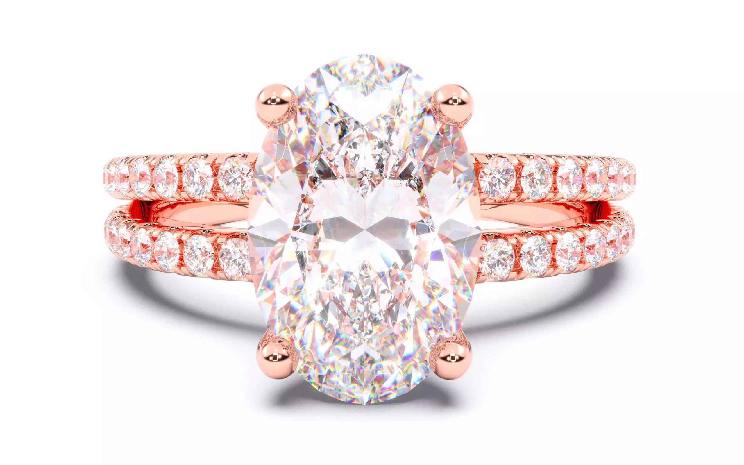 Oval Diamond Pave Setting Solitaire Ring  3D print model_0