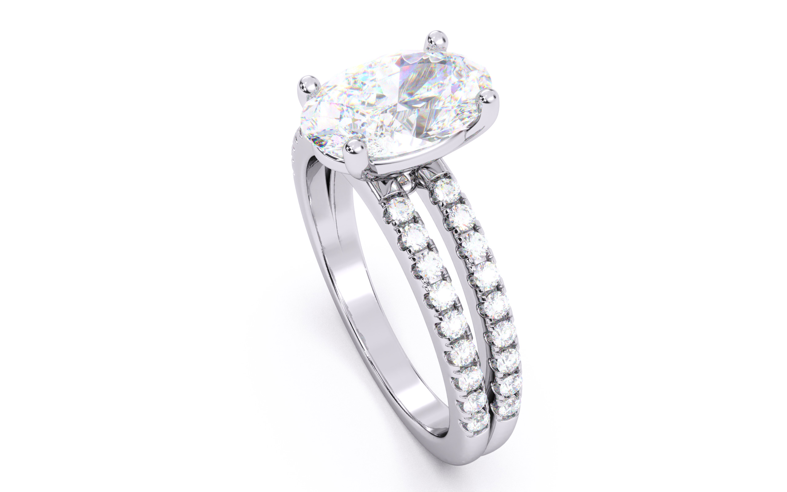 Oval Diamond Pave Setting Solitaire Ring  3D print model_24