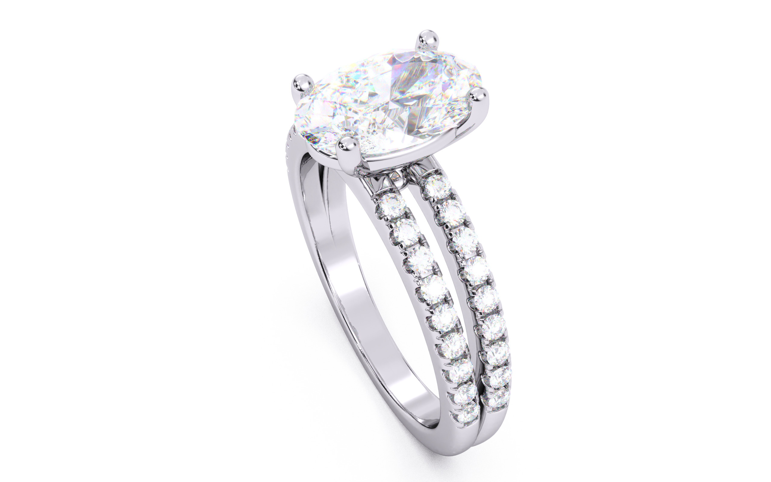 Oval Diamond Pave Setting Solitaire Ring  3D print model_23
