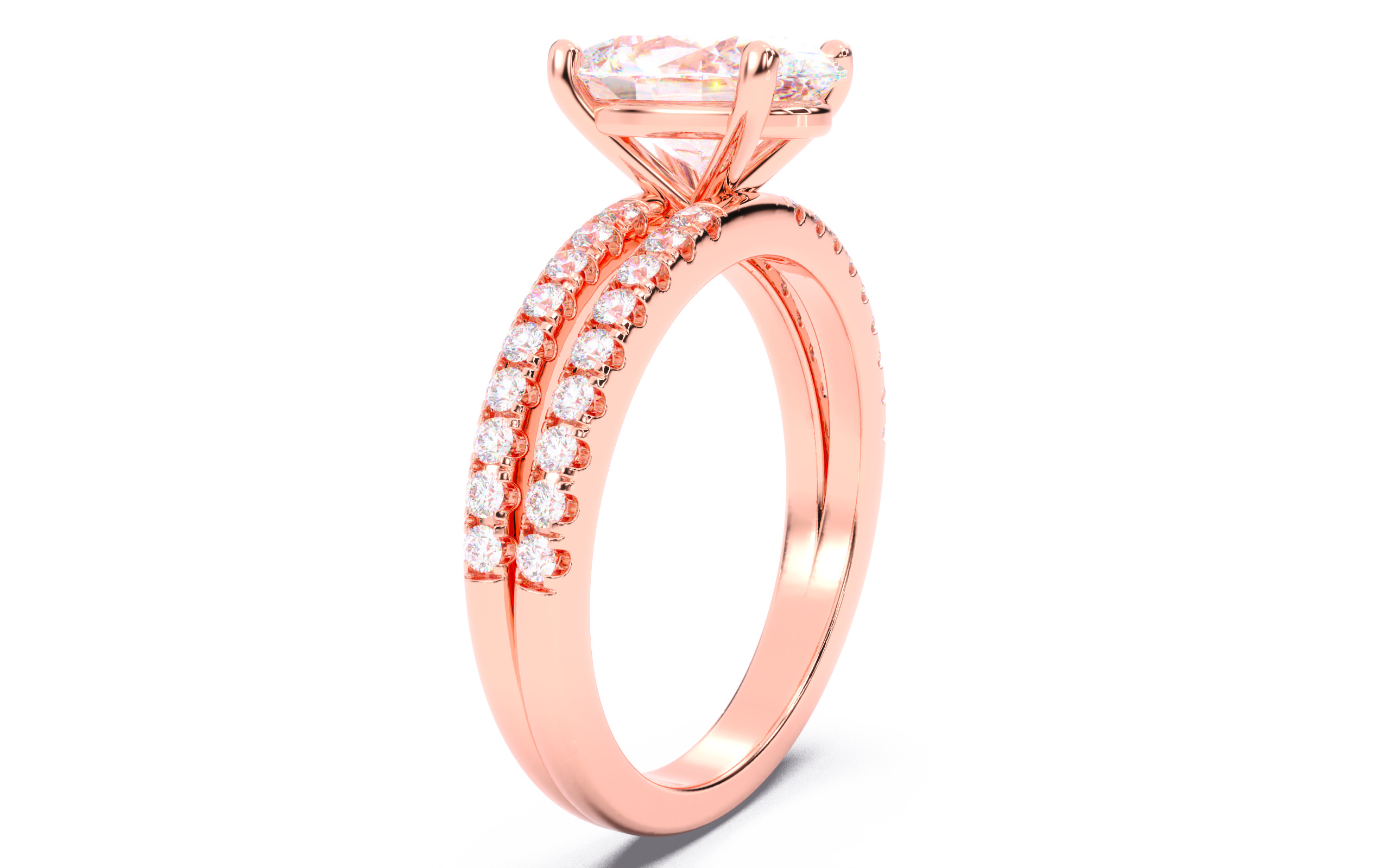 Oval Diamond Pave Setting Solitaire Ring  3D print model_2