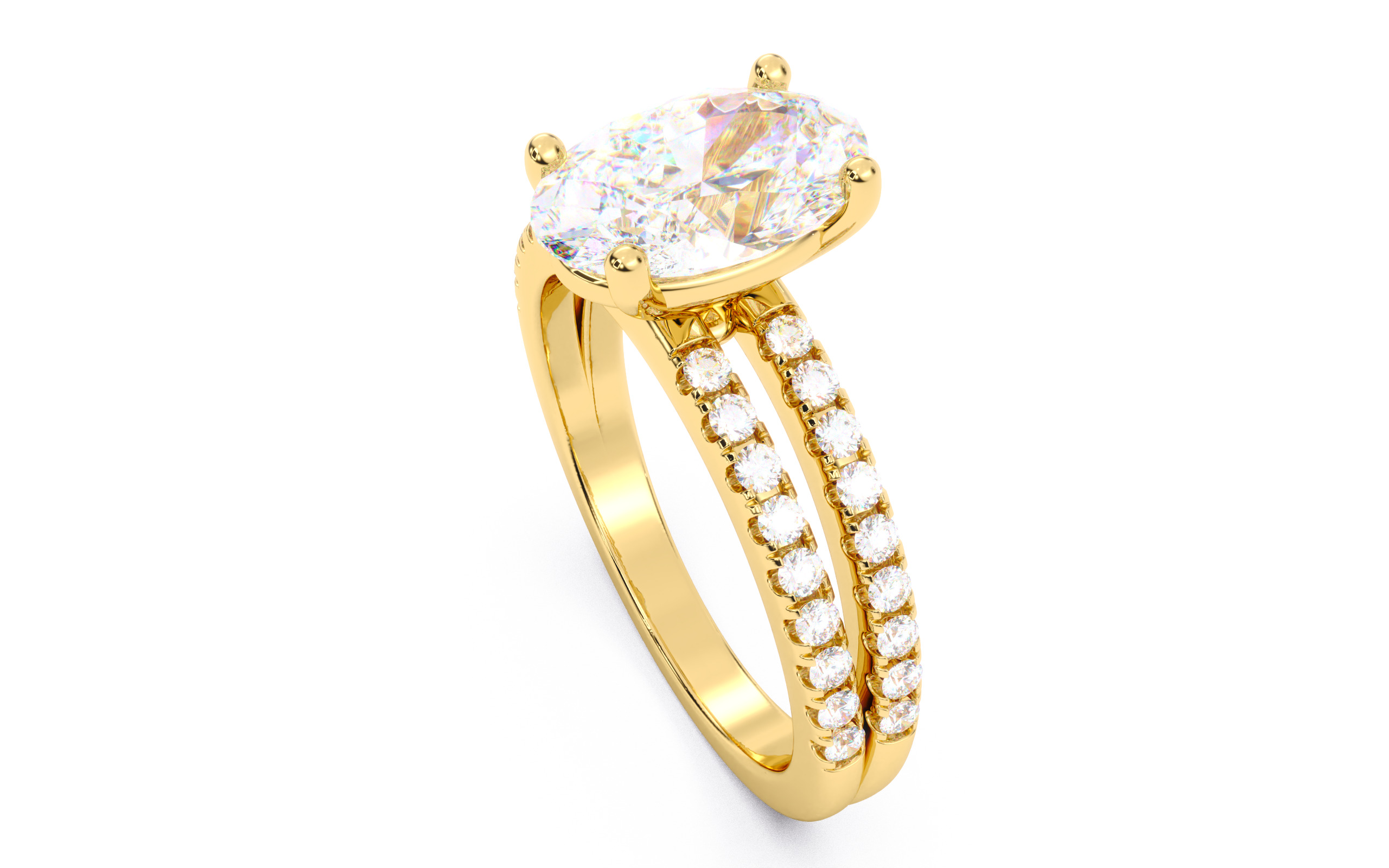 Oval Diamond Pave Setting Solitaire Ring  3D print model_21