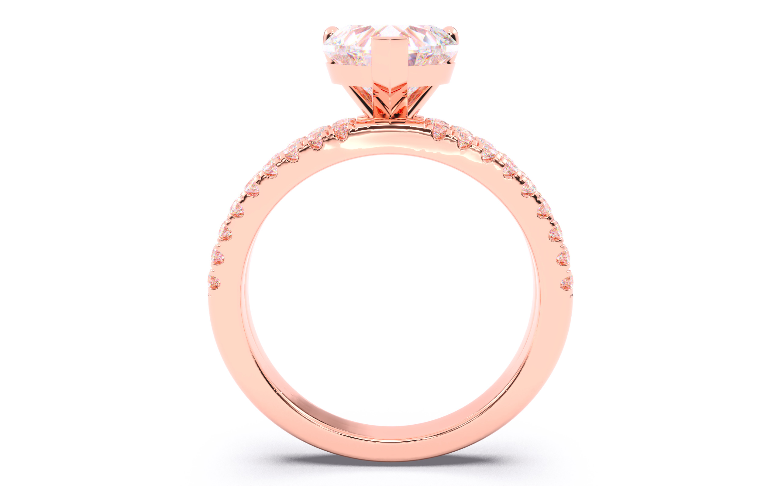 Heart Diamond Pave Setting Solitaire Ring  3D print model_6
