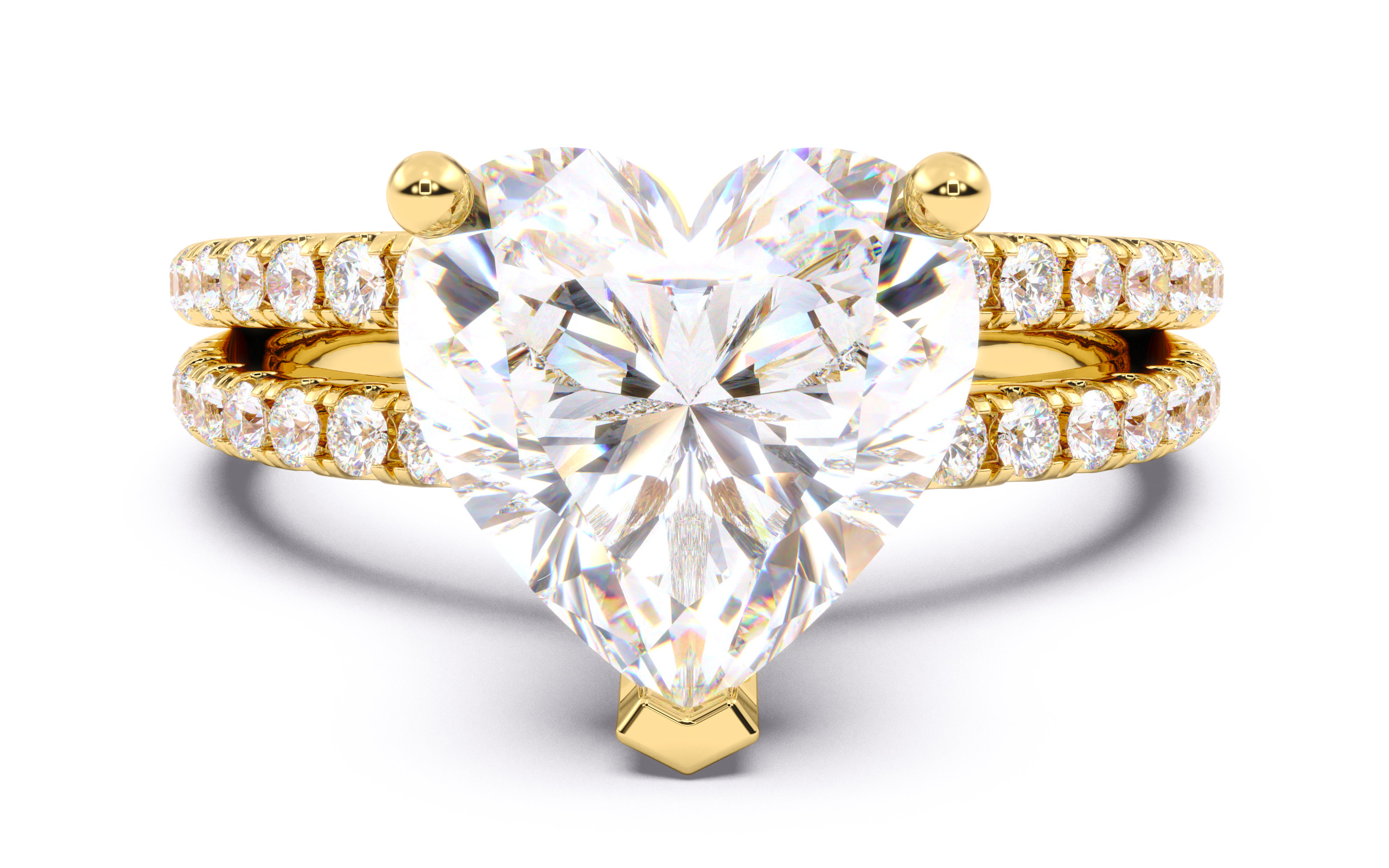 Heart Diamond Pave Setting Solitaire Ring  3D print model_12