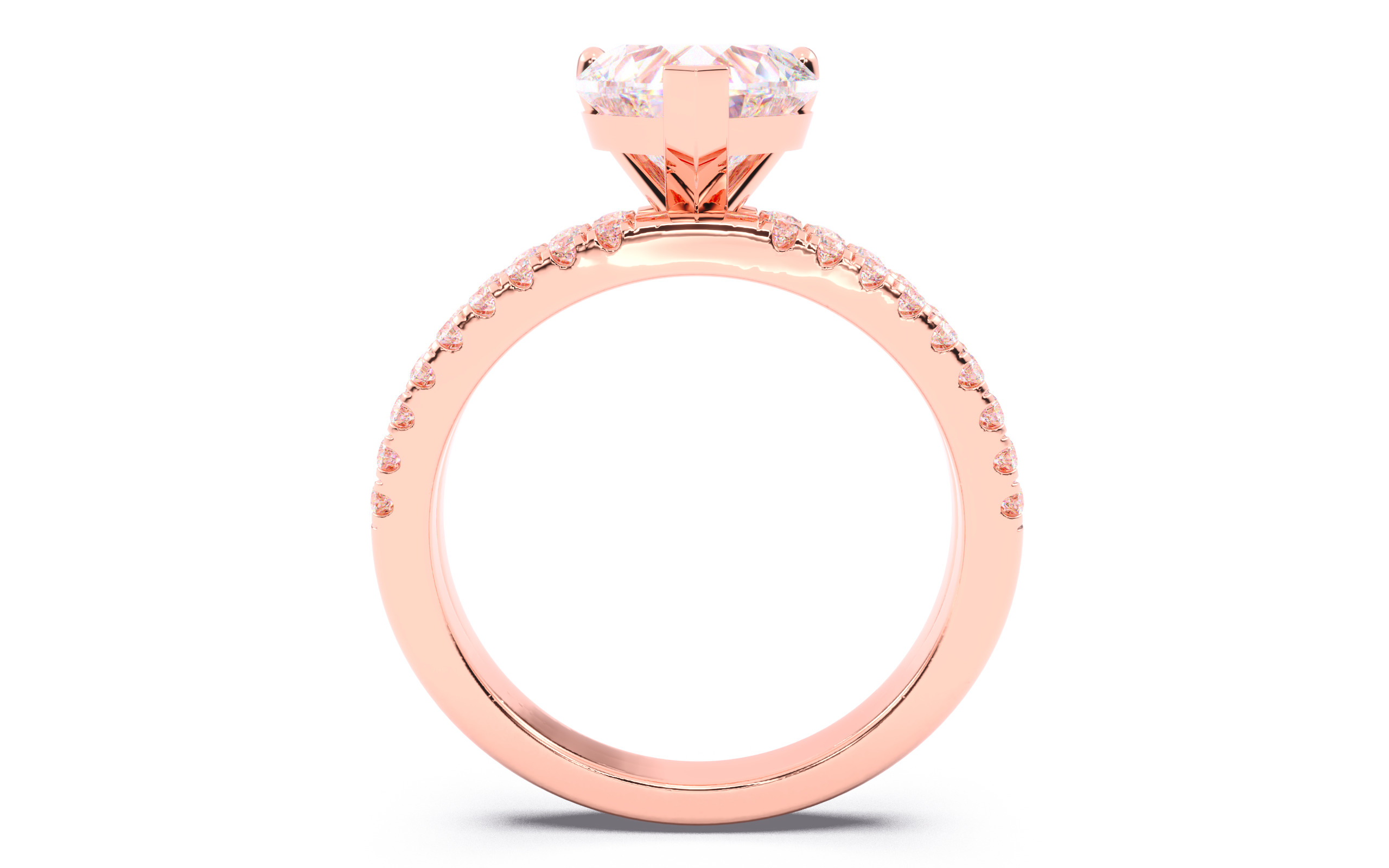 Heart Diamond Pave Setting Solitaire Ring  3D print model_5
