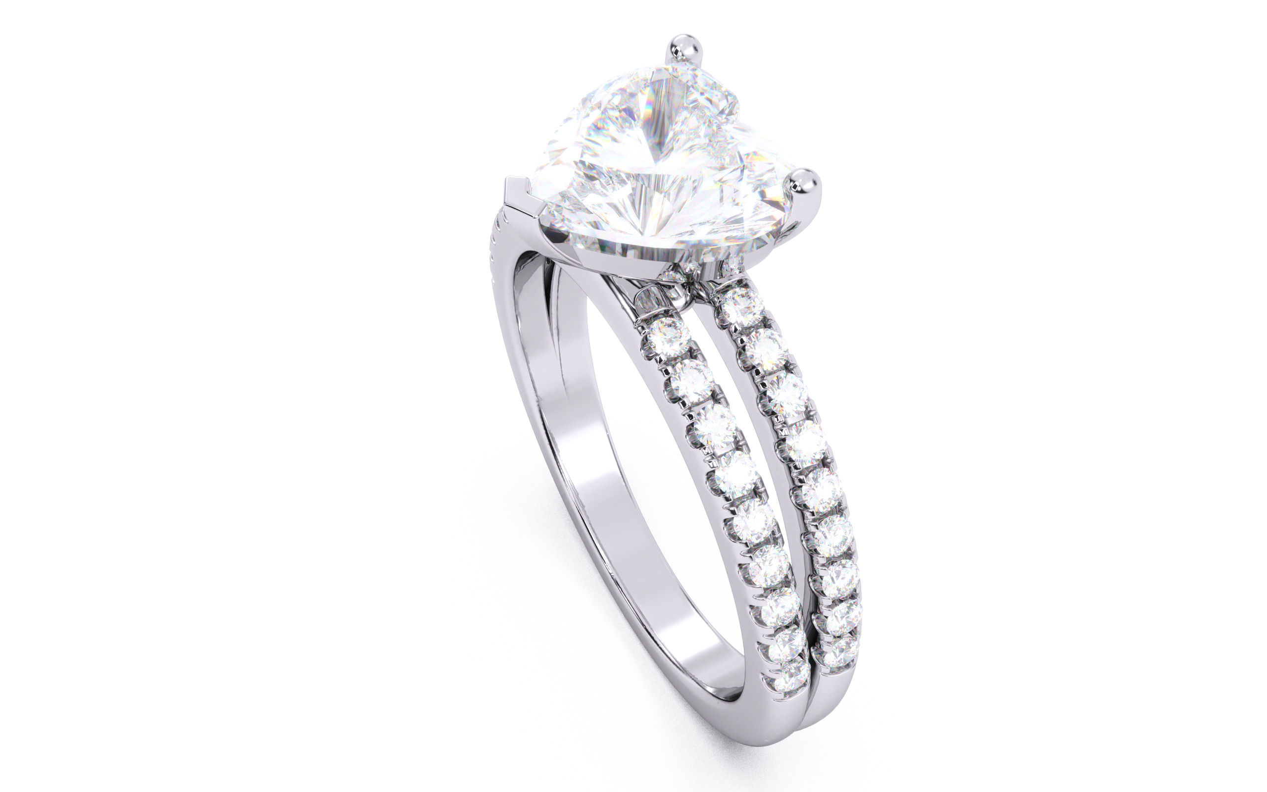 Heart Diamond Pave Setting Solitaire Ring  3D print model_23