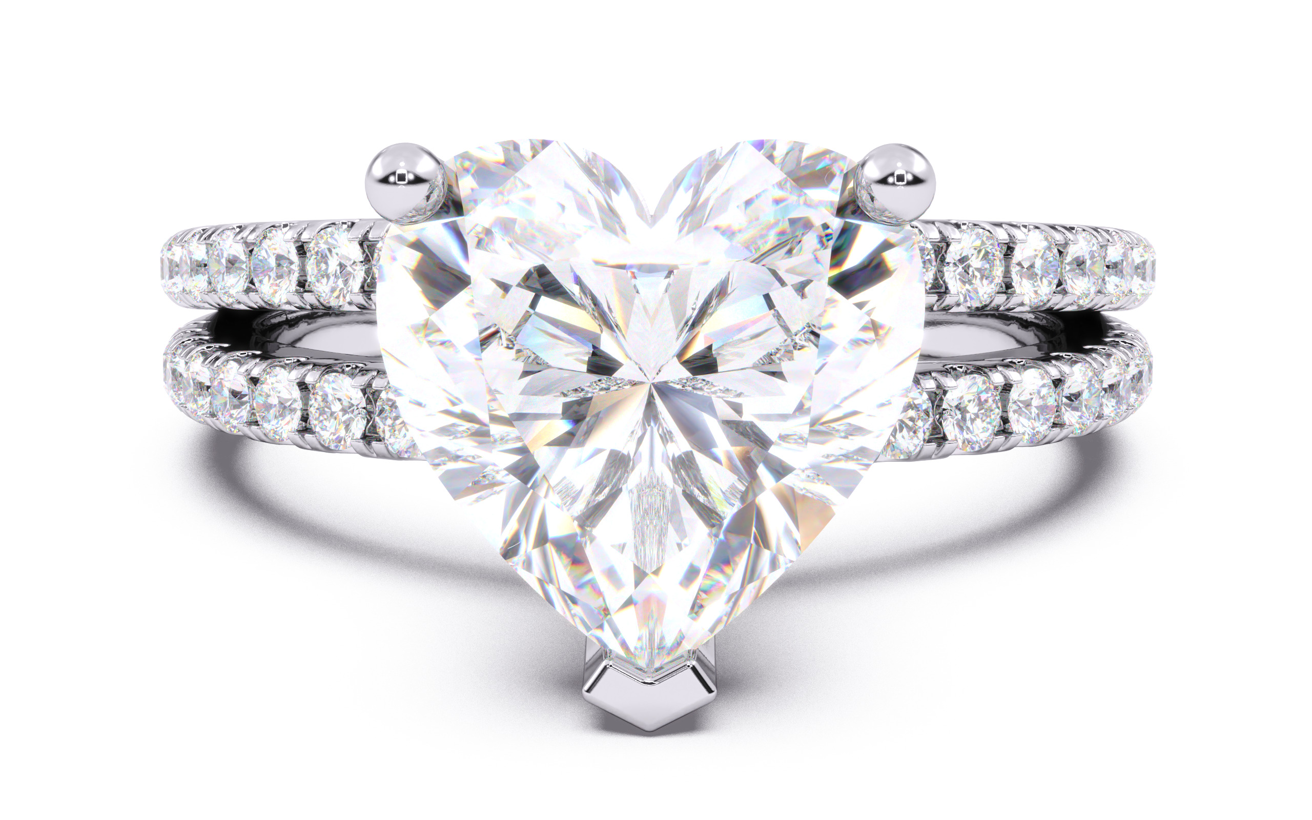 Heart Diamond Pave Setting Solitaire Ring  3D print model_14