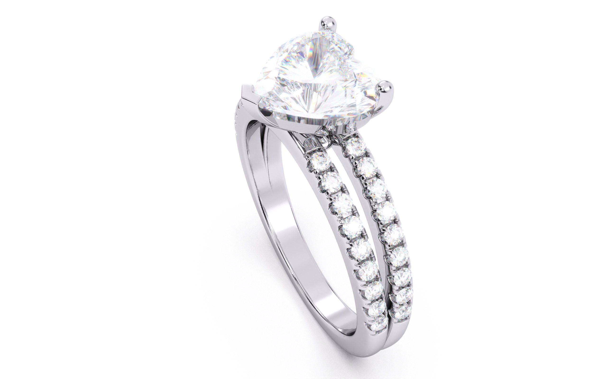 Heart Diamond Pave Setting Solitaire Ring  3D print model_24