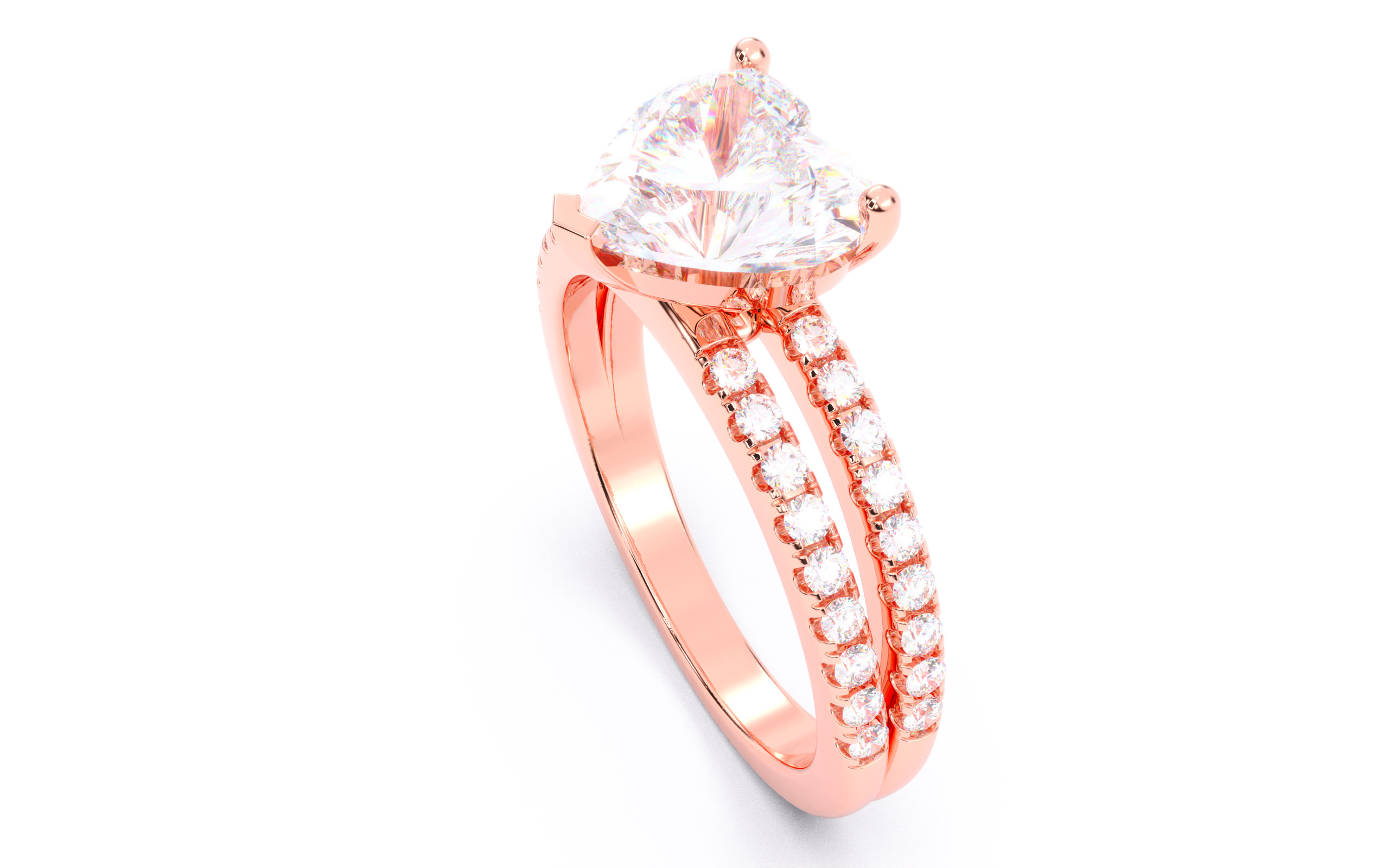 Heart Diamond Pave Setting Solitaire Ring  3D print model_4