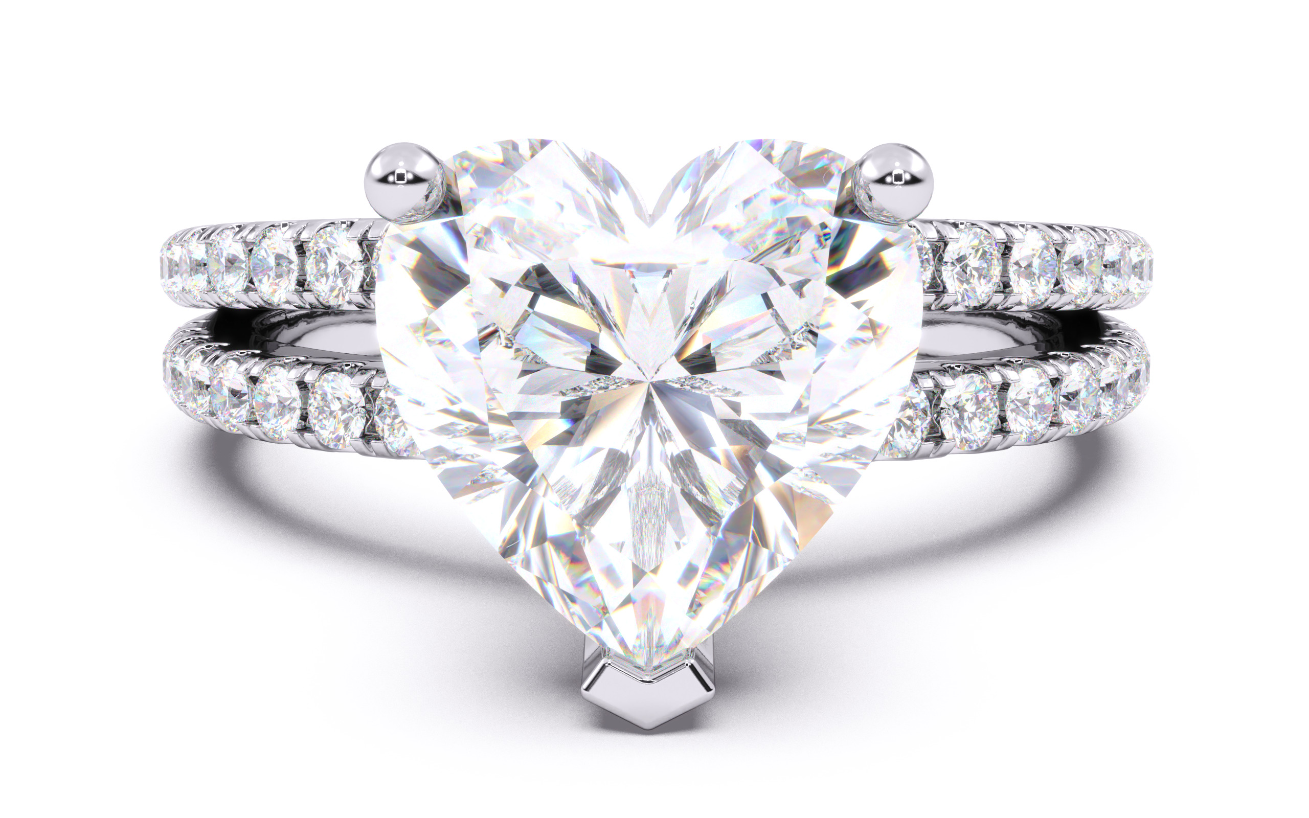 Heart Diamond Pave Setting Solitaire Ring  3D print model_15