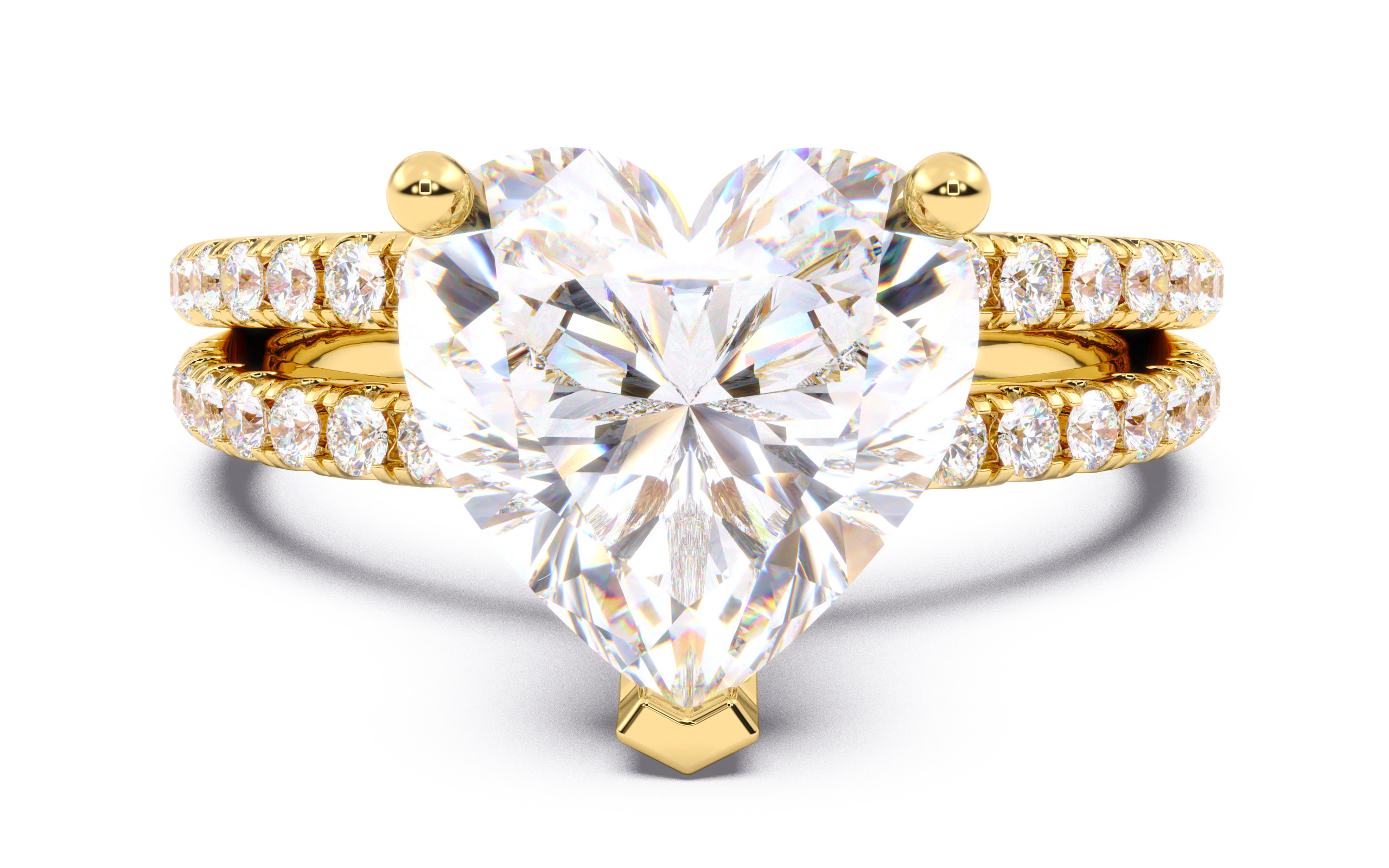 Heart Diamond Pave Setting Solitaire Ring  3D print model_11