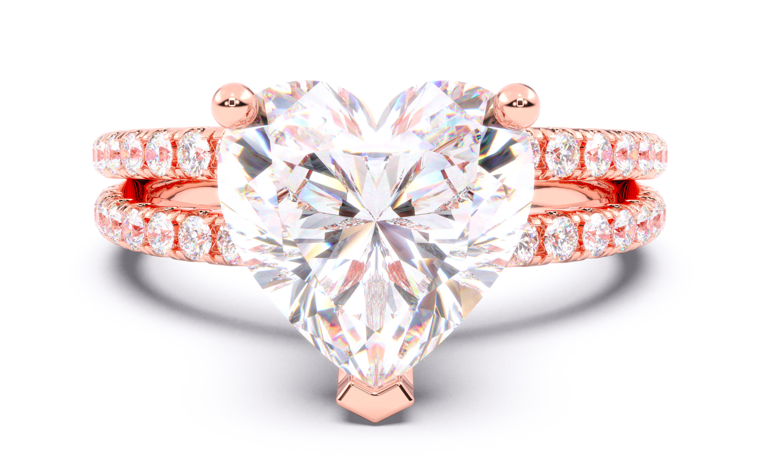 Heart Diamond Pave Setting Solitaire Ring  3D print model_16