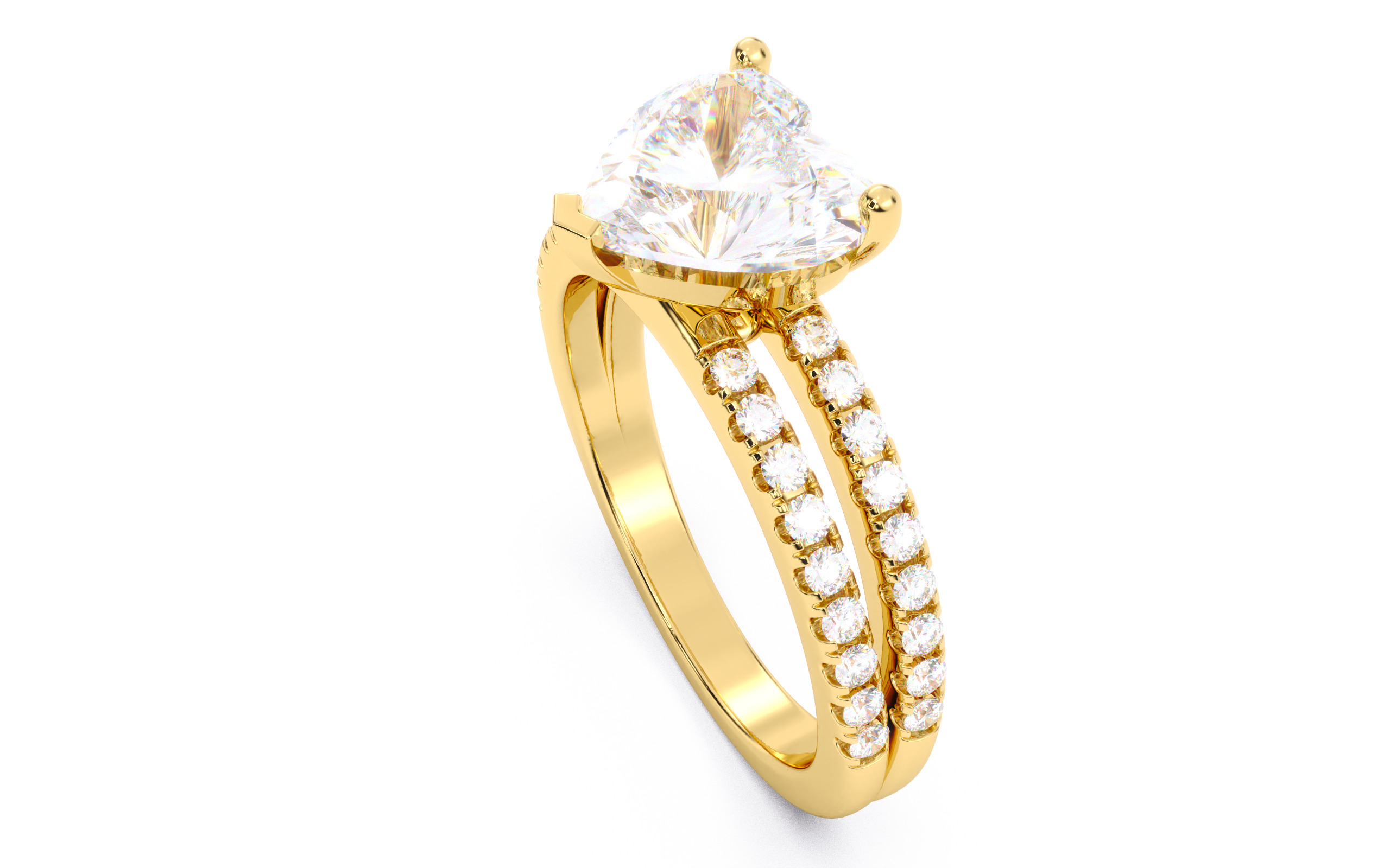 Heart Diamond Pave Setting Solitaire Ring  3D print model_21