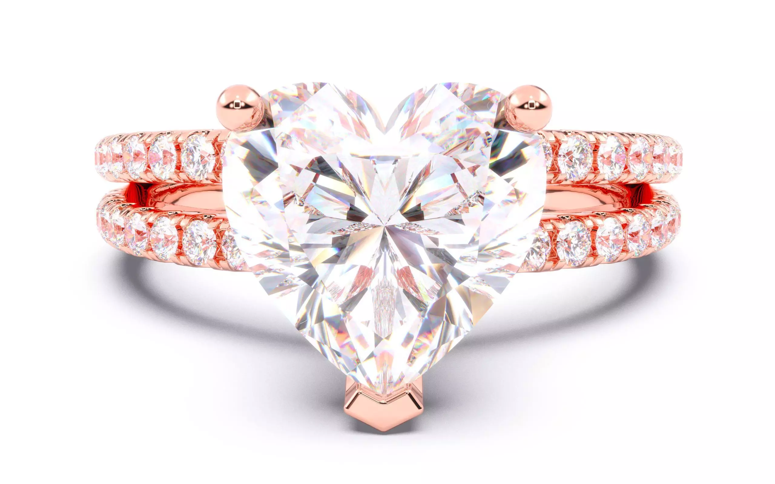 Heart Diamond Pave Setting Solitaire Ring  3D print model_0