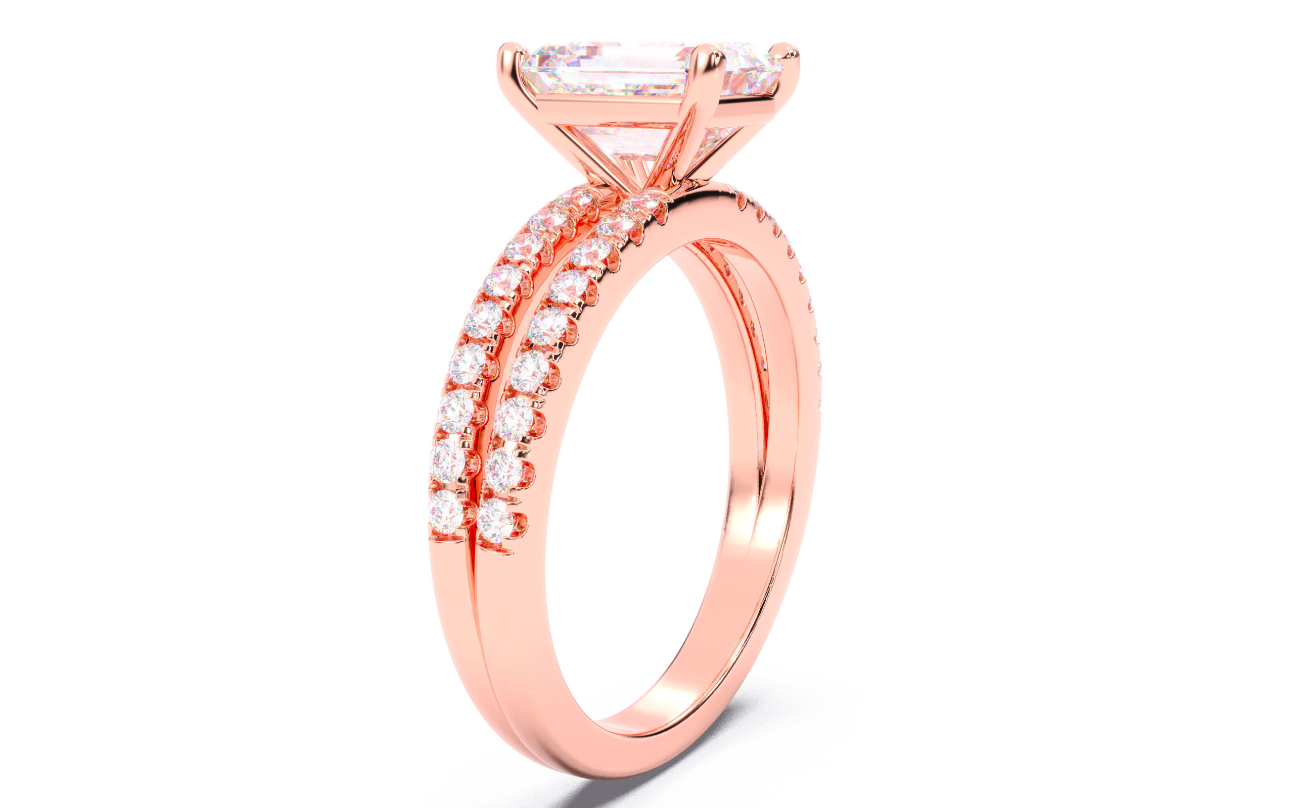 Emerald Diamond Pave Setting Solitaire Ring 3D print model_2