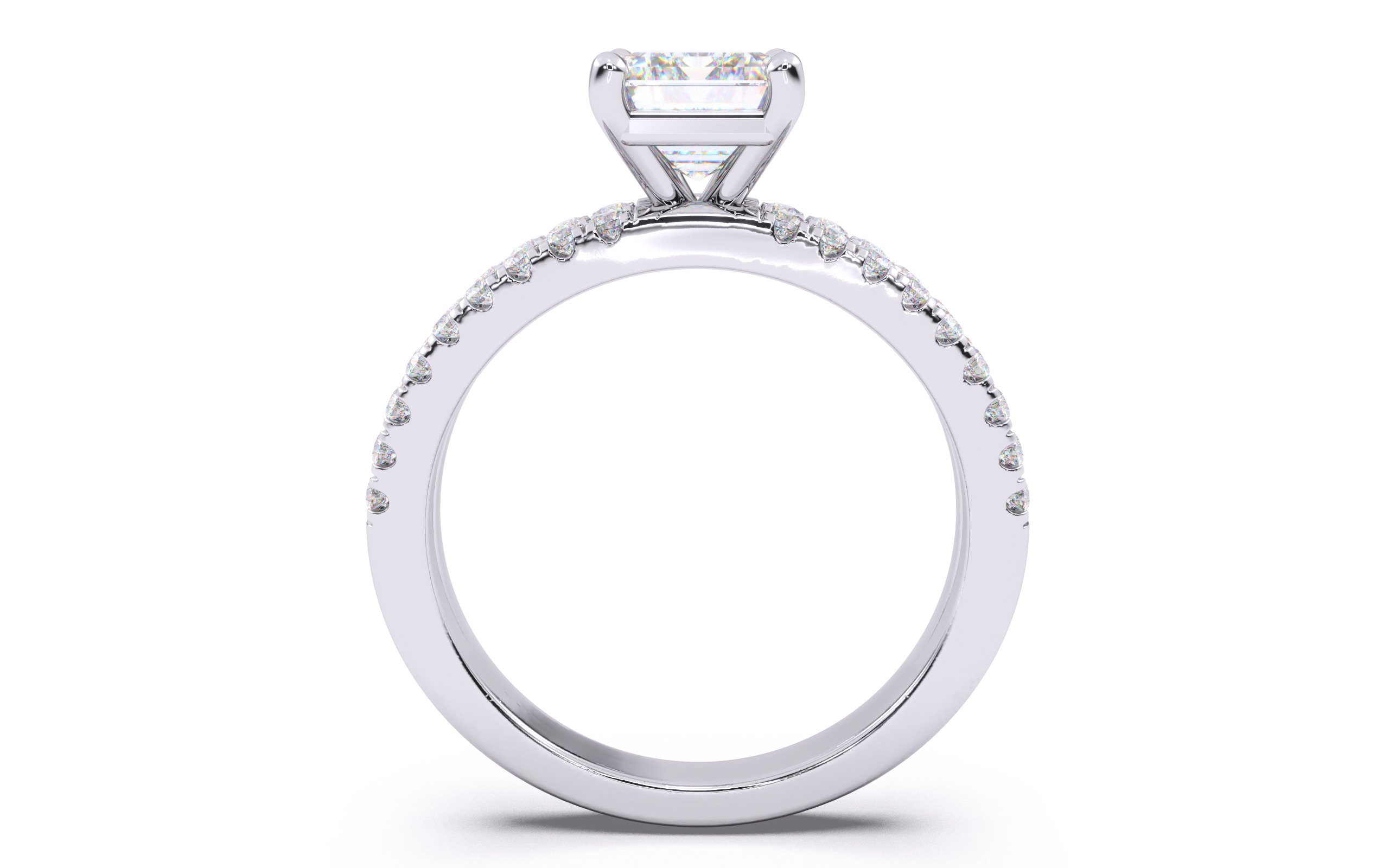 Emerald Diamond Pave Setting Solitaire Ring 3D print model_8