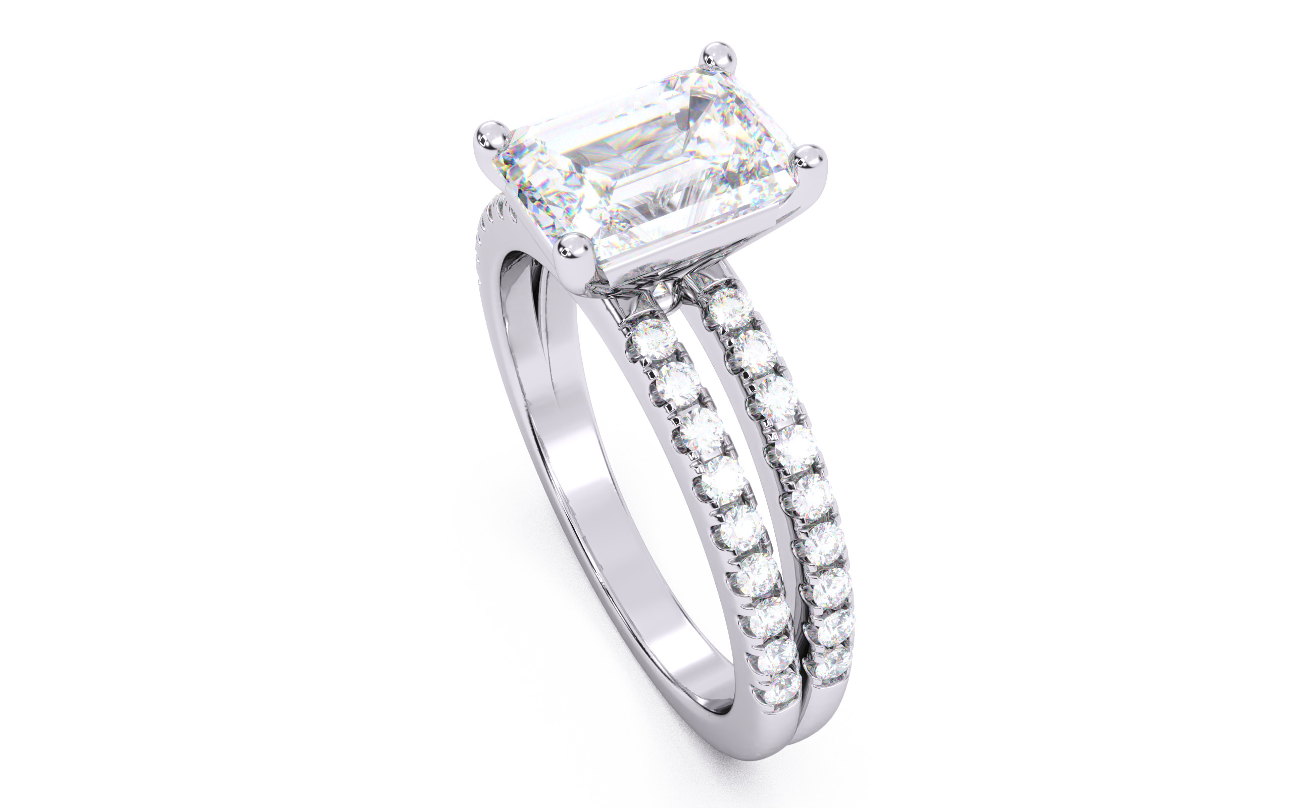 Emerald Diamond Pave Setting Solitaire Ring 3D print model_23