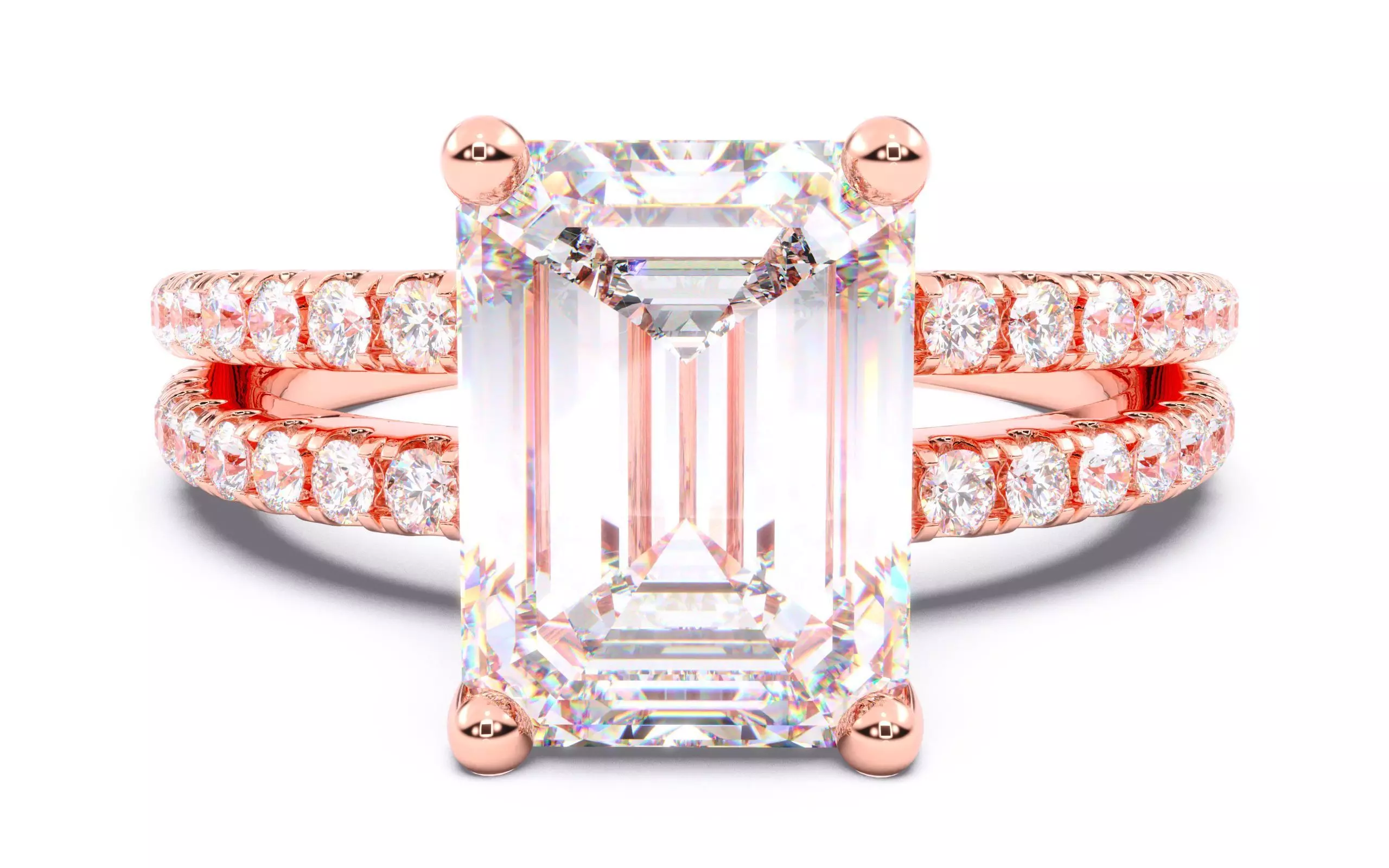 Emerald Diamond Pave Setting Solitaire Ring 3D print model_0