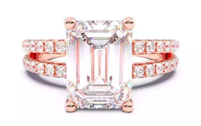 Emerald Diamond Pave Setting Solitaire Ring  3D print model