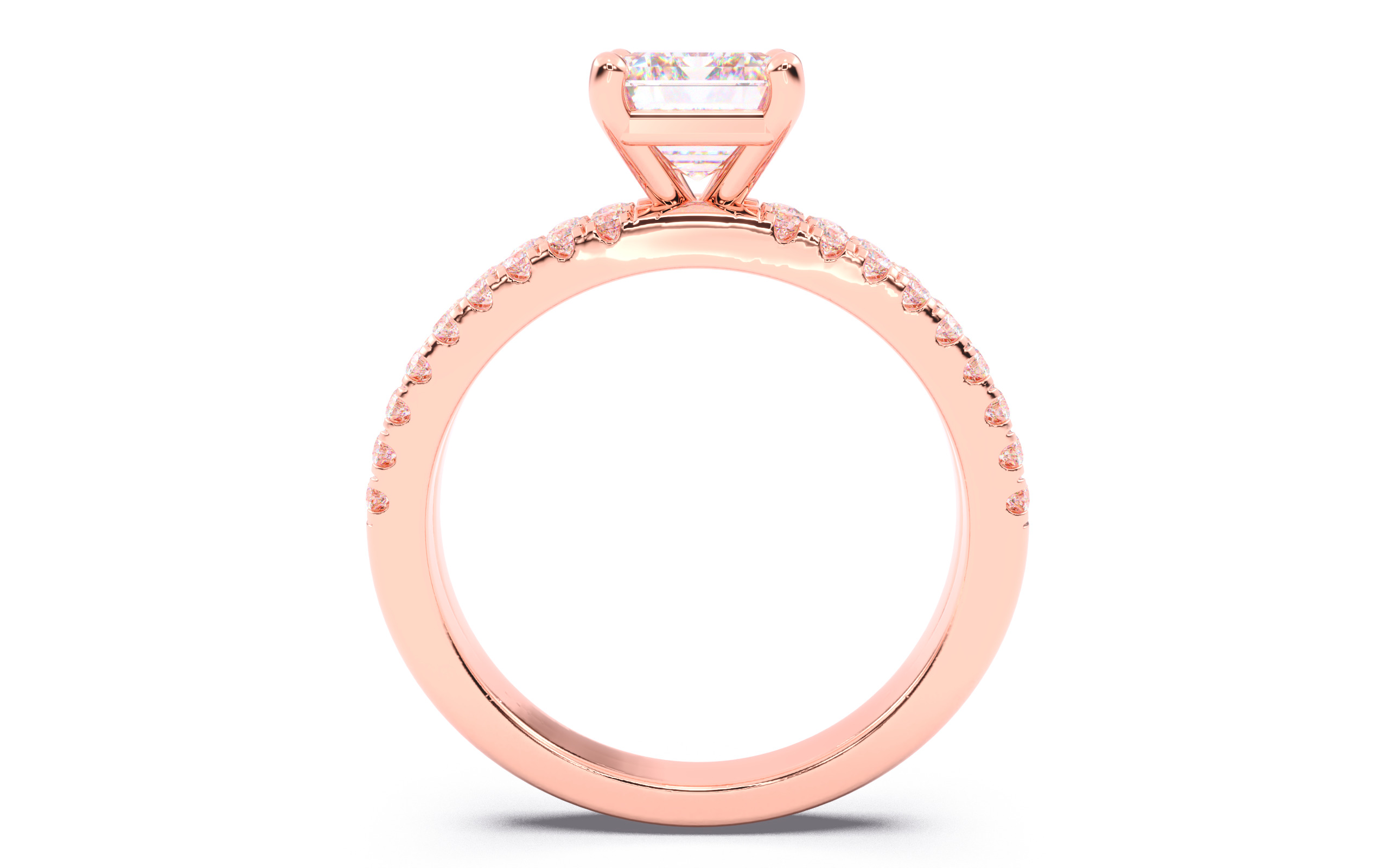 Emerald Diamond Pave Setting Solitaire Ring 3D print model_5