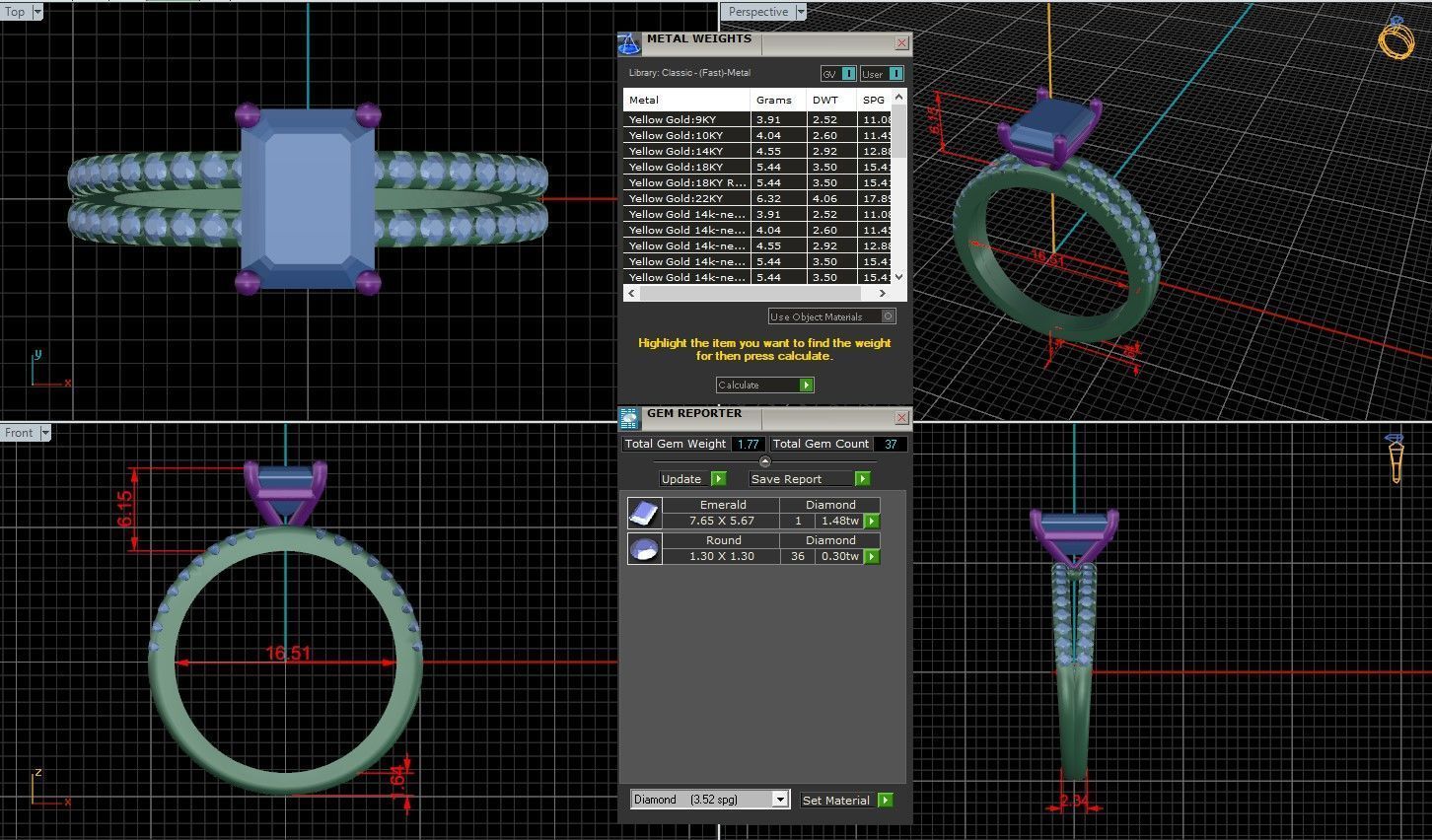 Emerald Diamond Pave Setting Solitaire Ring 3D print model_1