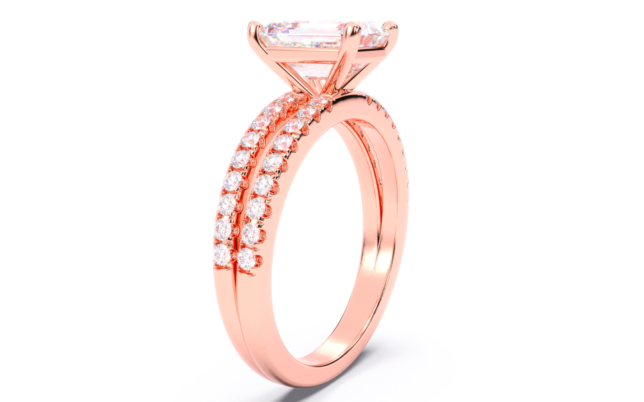 Emerald Diamond Pave Setting Solitaire Ring 3D print model_17