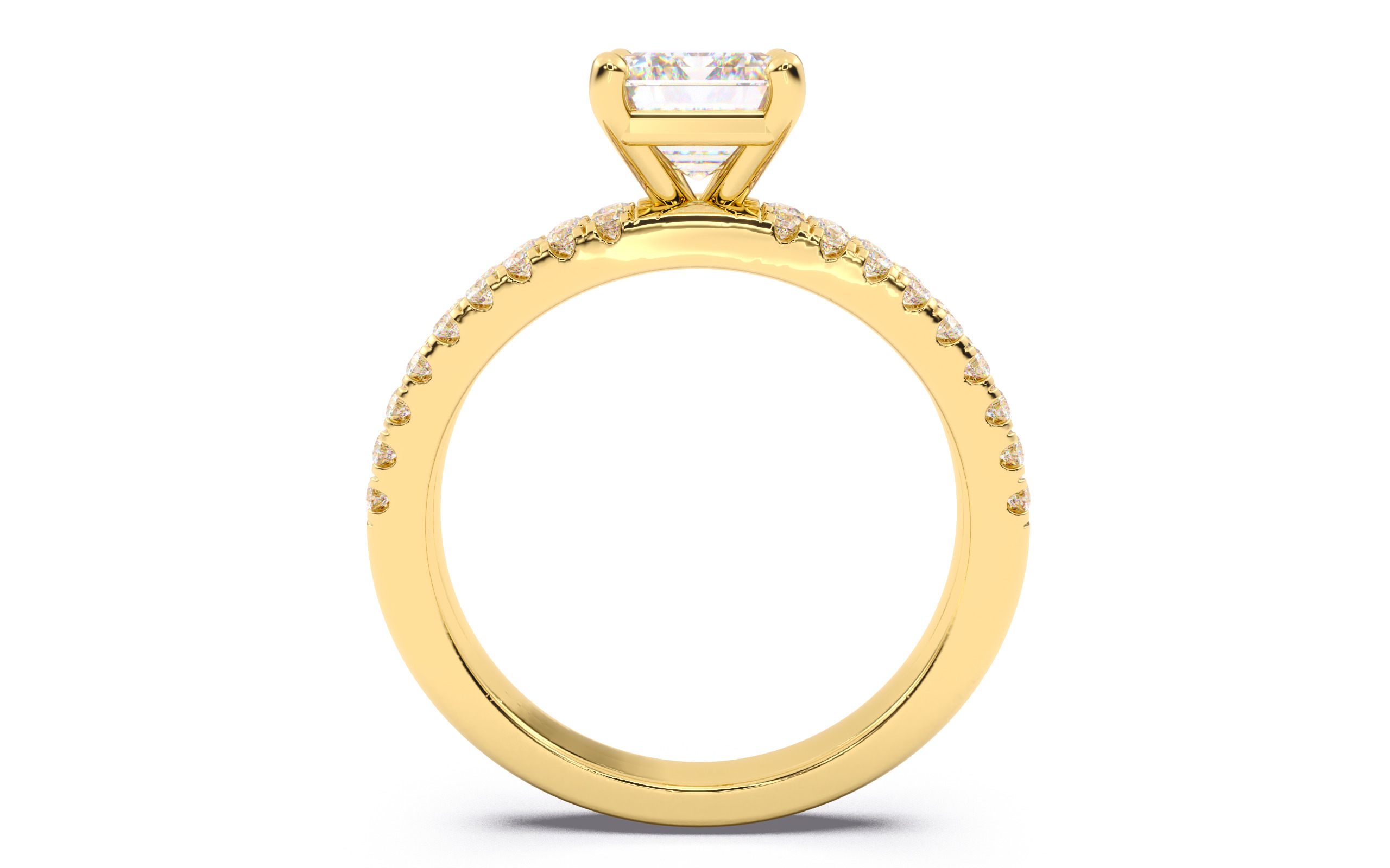 Emerald Diamond Pave Setting Solitaire Ring 3D print model_9