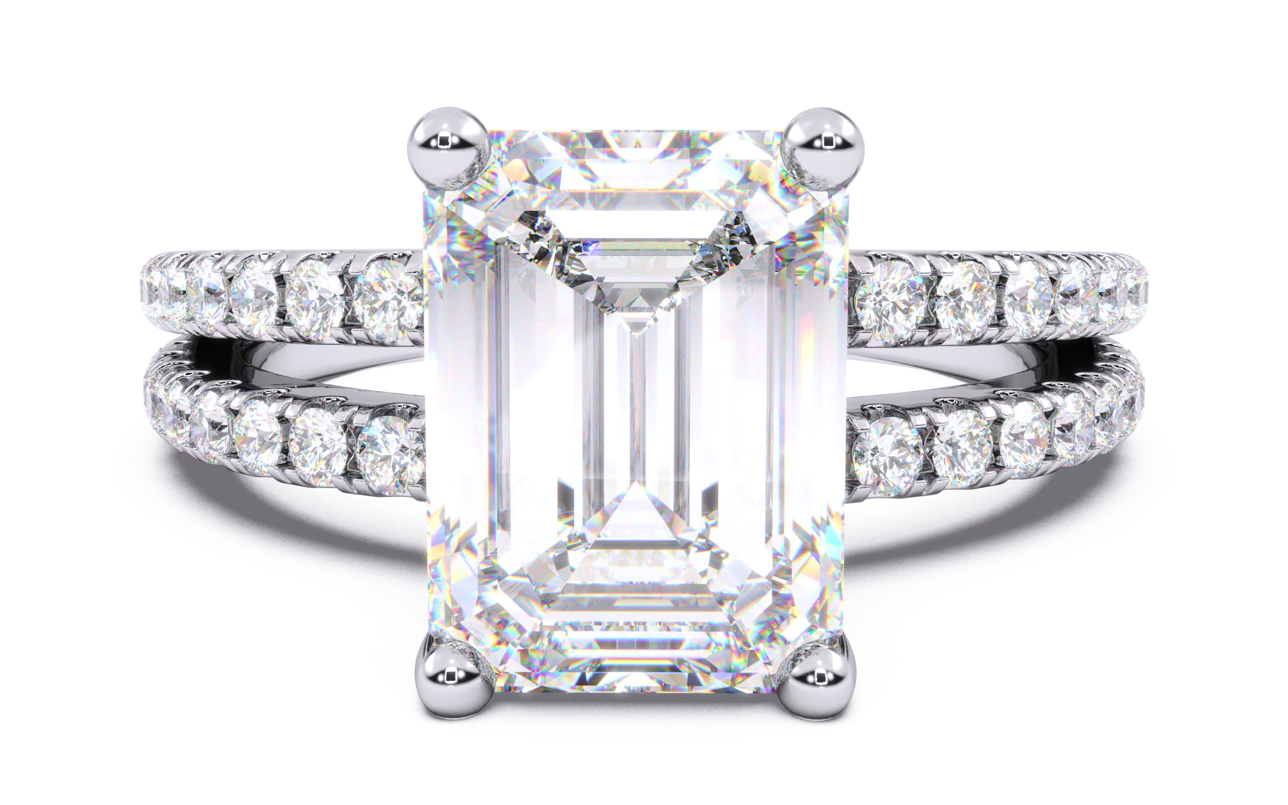 Emerald Diamond Pave Setting Solitaire Ring 3D print model_14