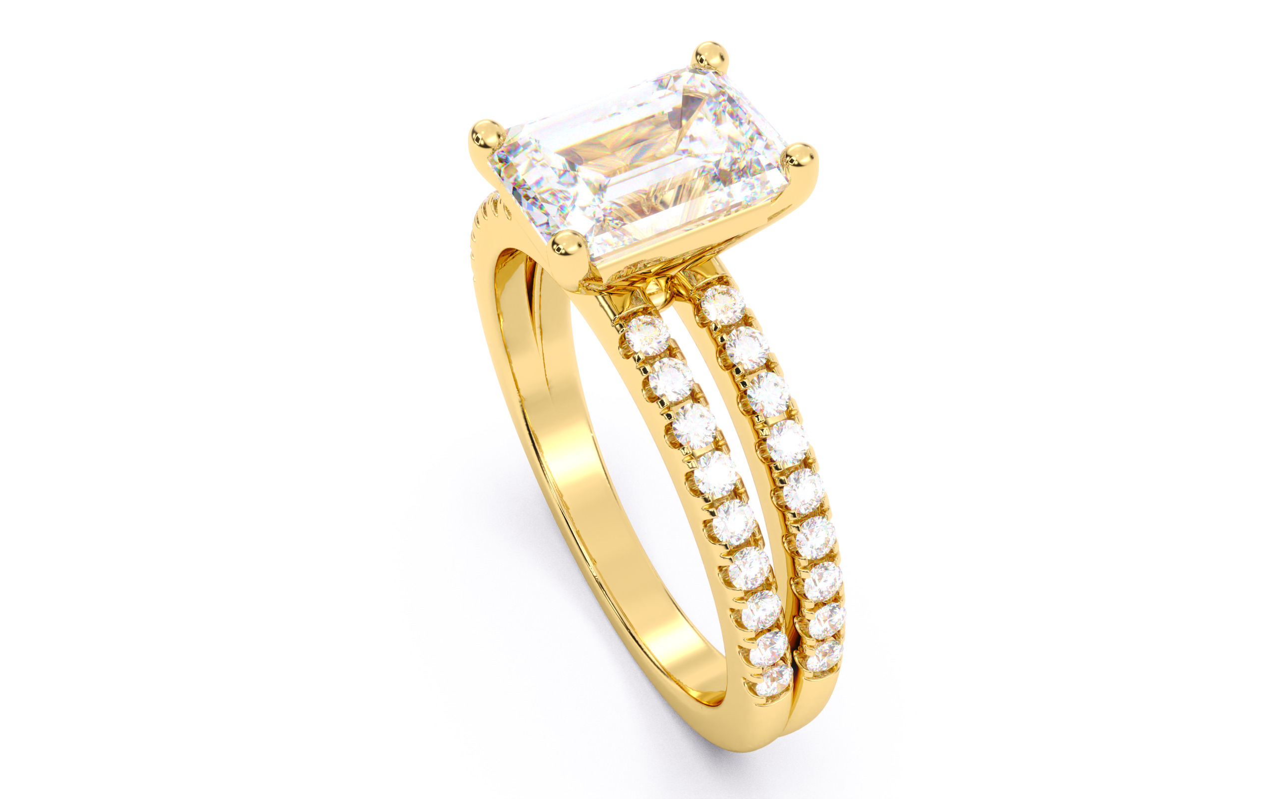 Emerald Diamond Pave Setting Solitaire Ring 3D print model_22