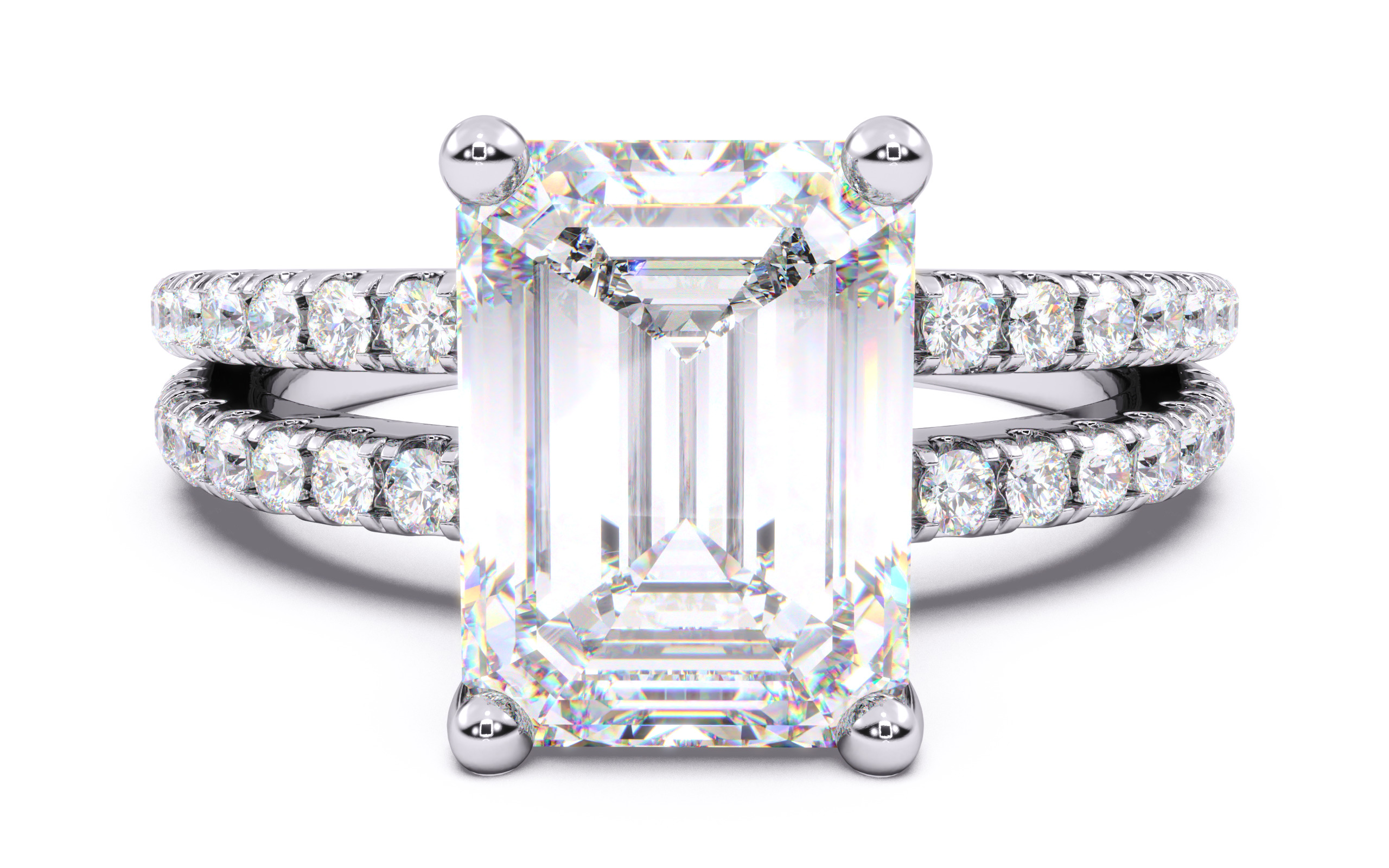 Emerald Diamond Pave Setting Solitaire Ring 3D print model_15