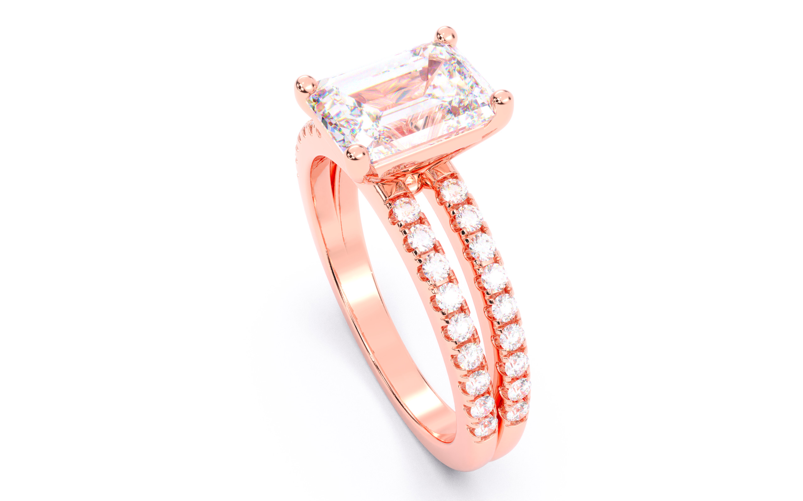 Emerald Diamond Pave Setting Solitaire Ring 3D print model_4