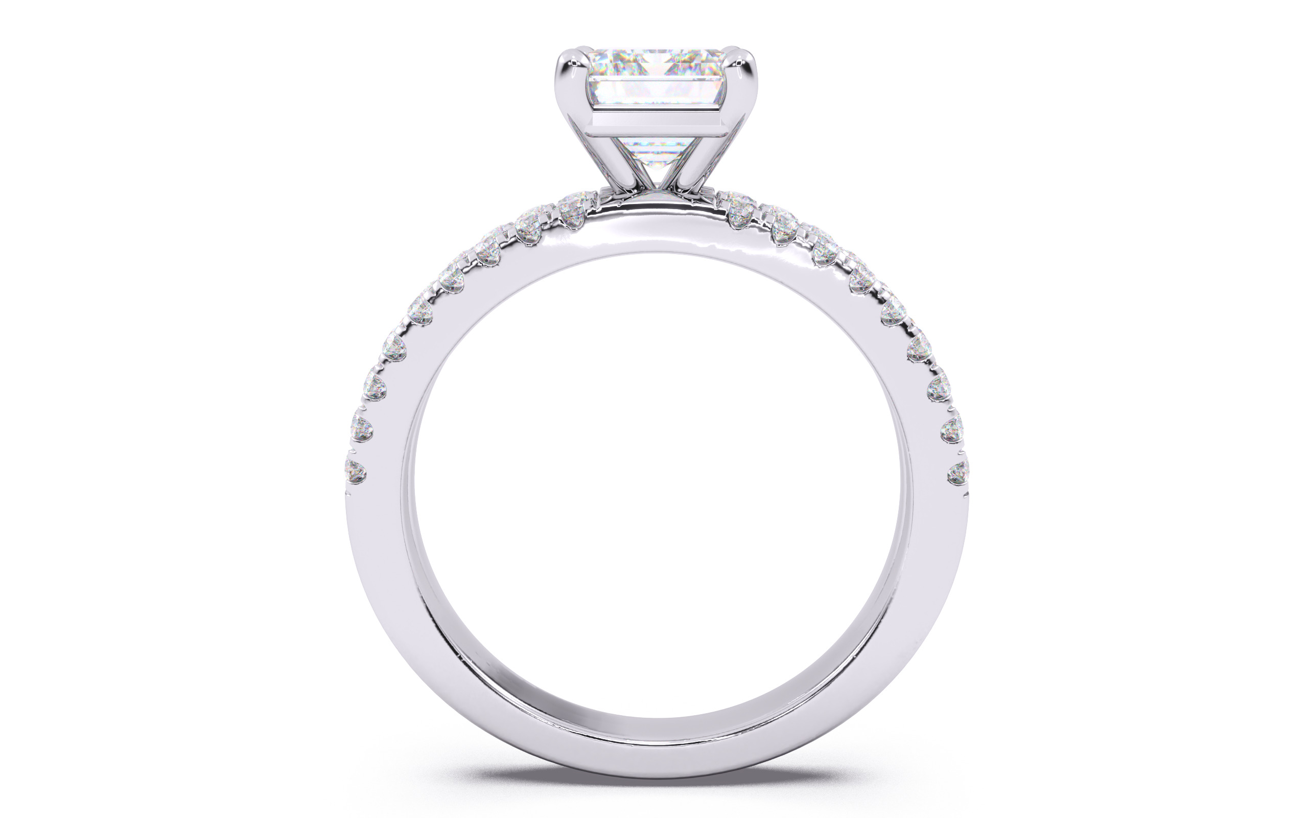 Emerald Diamond Pave Setting Solitaire Ring 3D print model_7