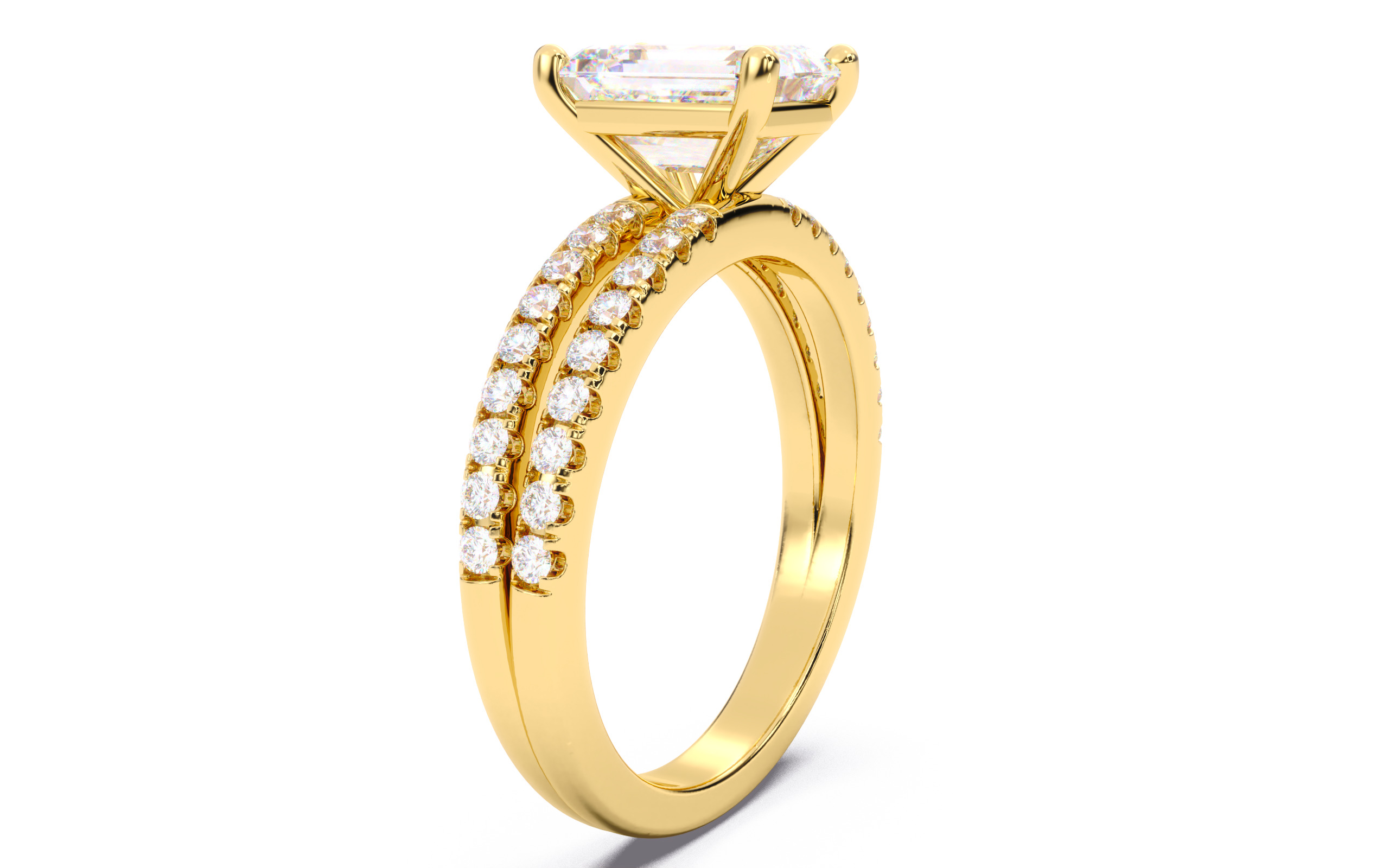 Emerald Diamond Pave Setting Solitaire Ring 3D print model_19