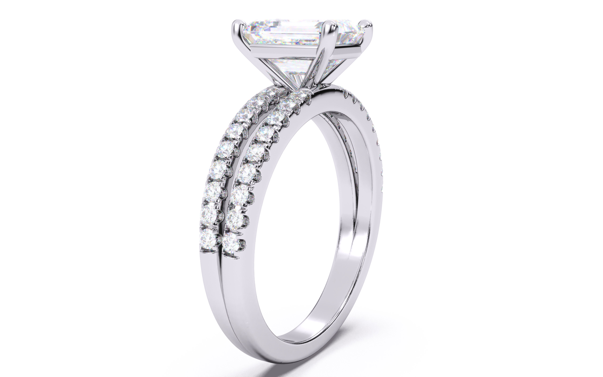 Emerald Diamond Pave Setting Solitaire Ring 3D print model_18