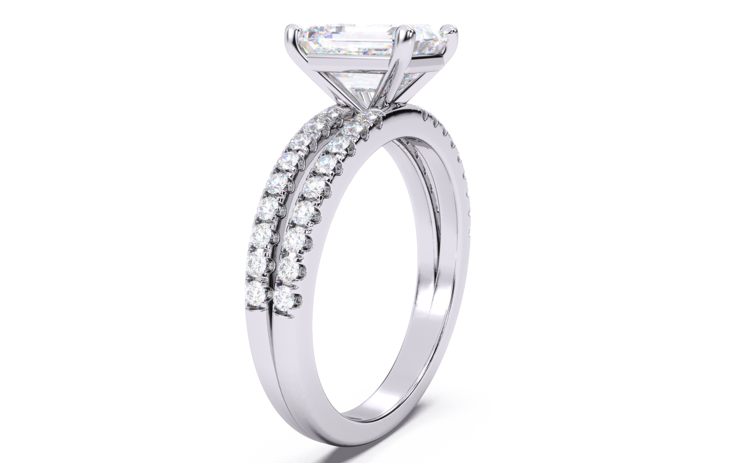 Emerald Diamond Pave Setting Solitaire Ring 3D print model_13