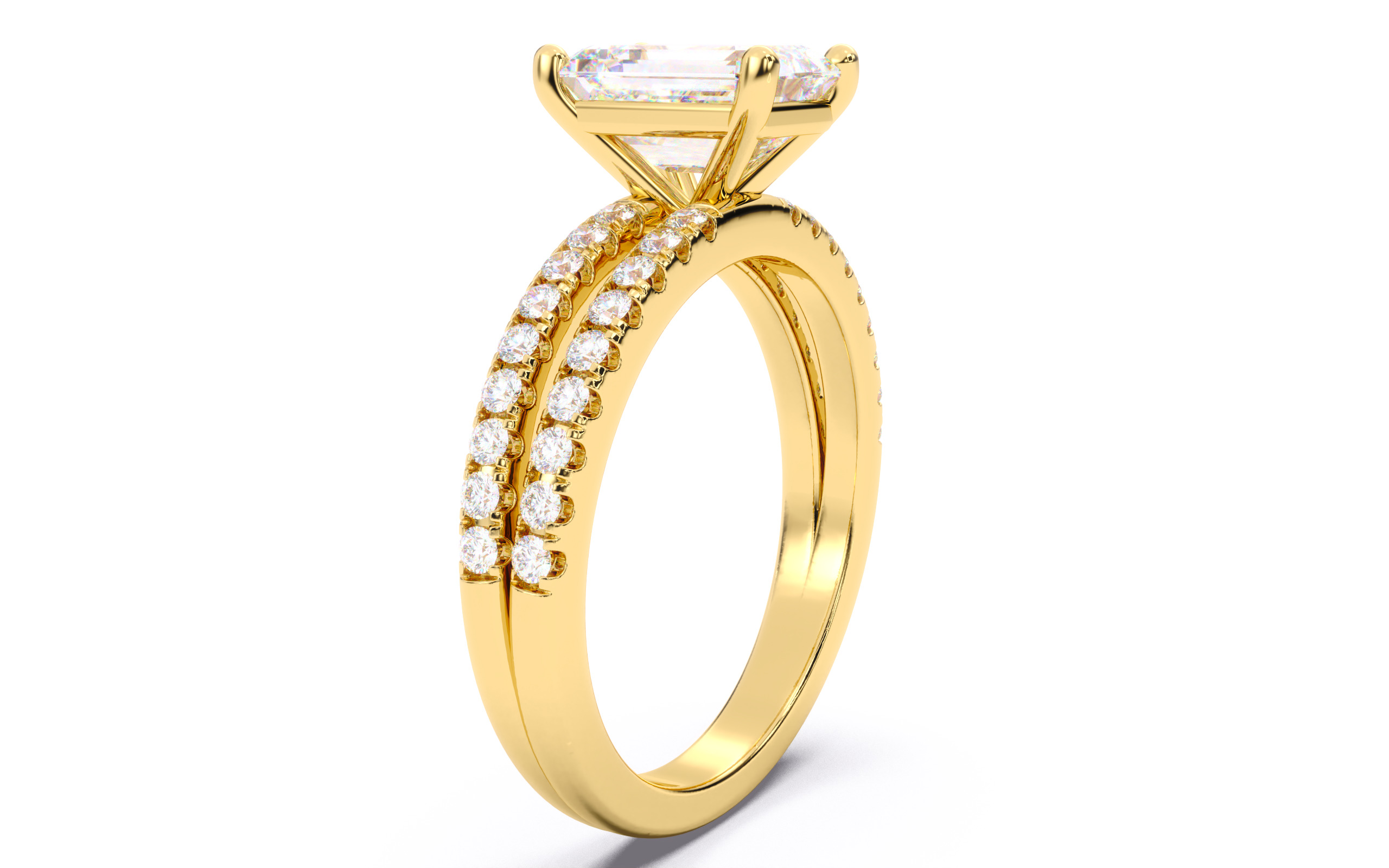 Emerald Diamond Pave Setting Solitaire Ring 3D print model_20