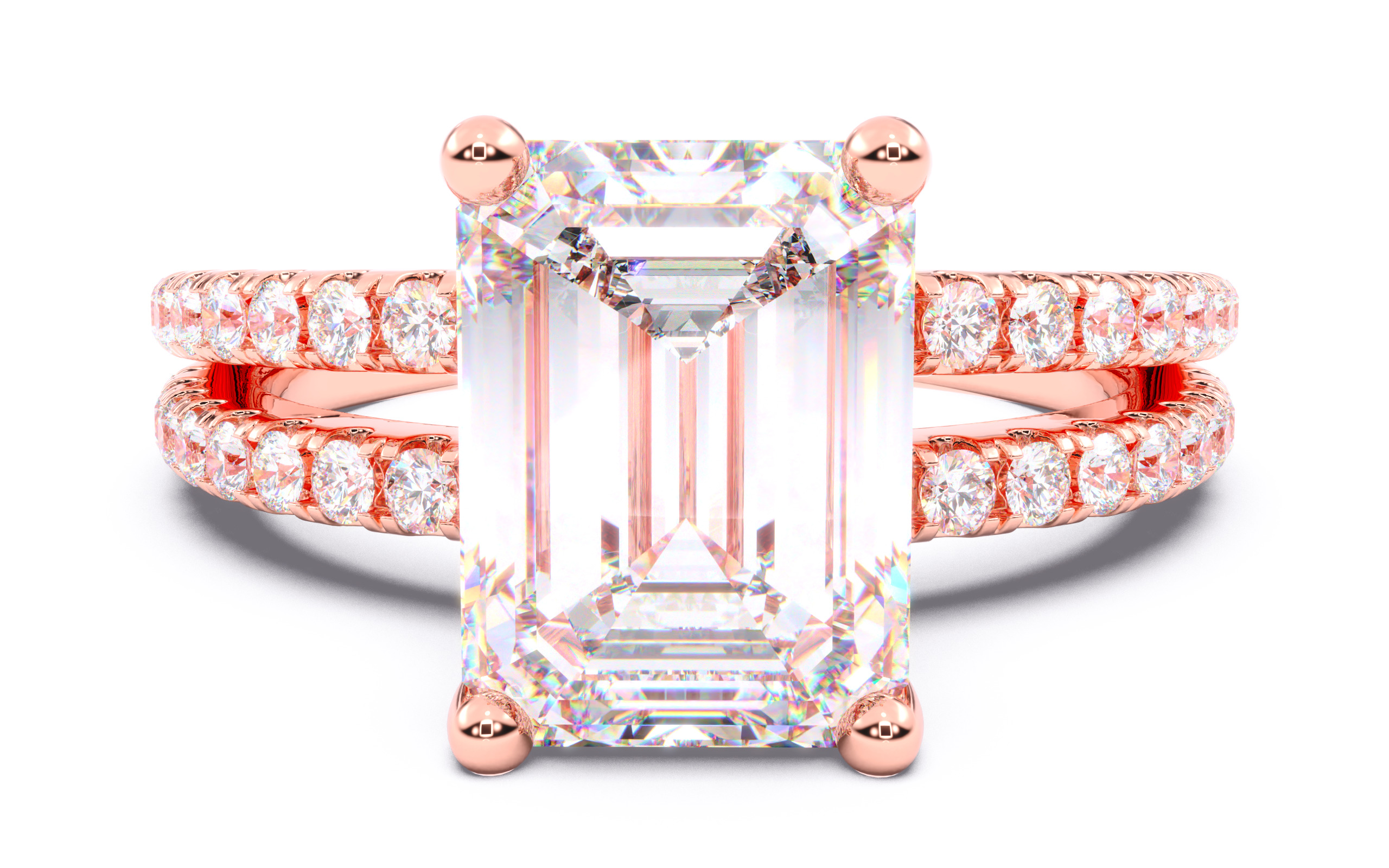 Emerald Diamond Pave Setting Solitaire Ring 3D print model_16