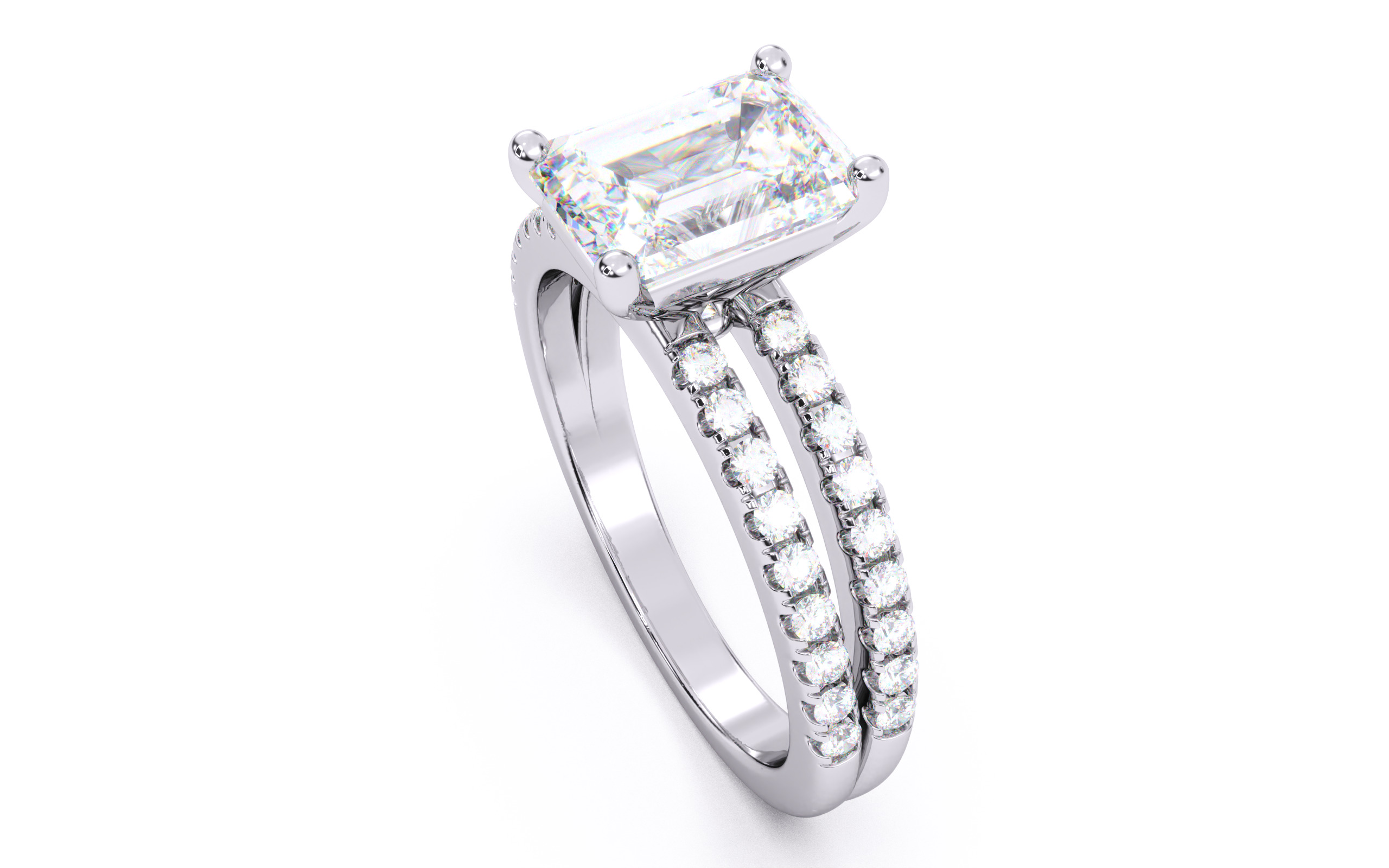 Emerald Diamond Pave Setting Solitaire Ring 3D print model_24