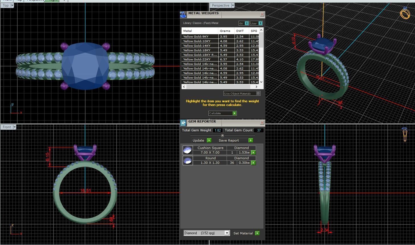 Cushion Diamond Pave Setting Solitaire Ring 3D print model_1