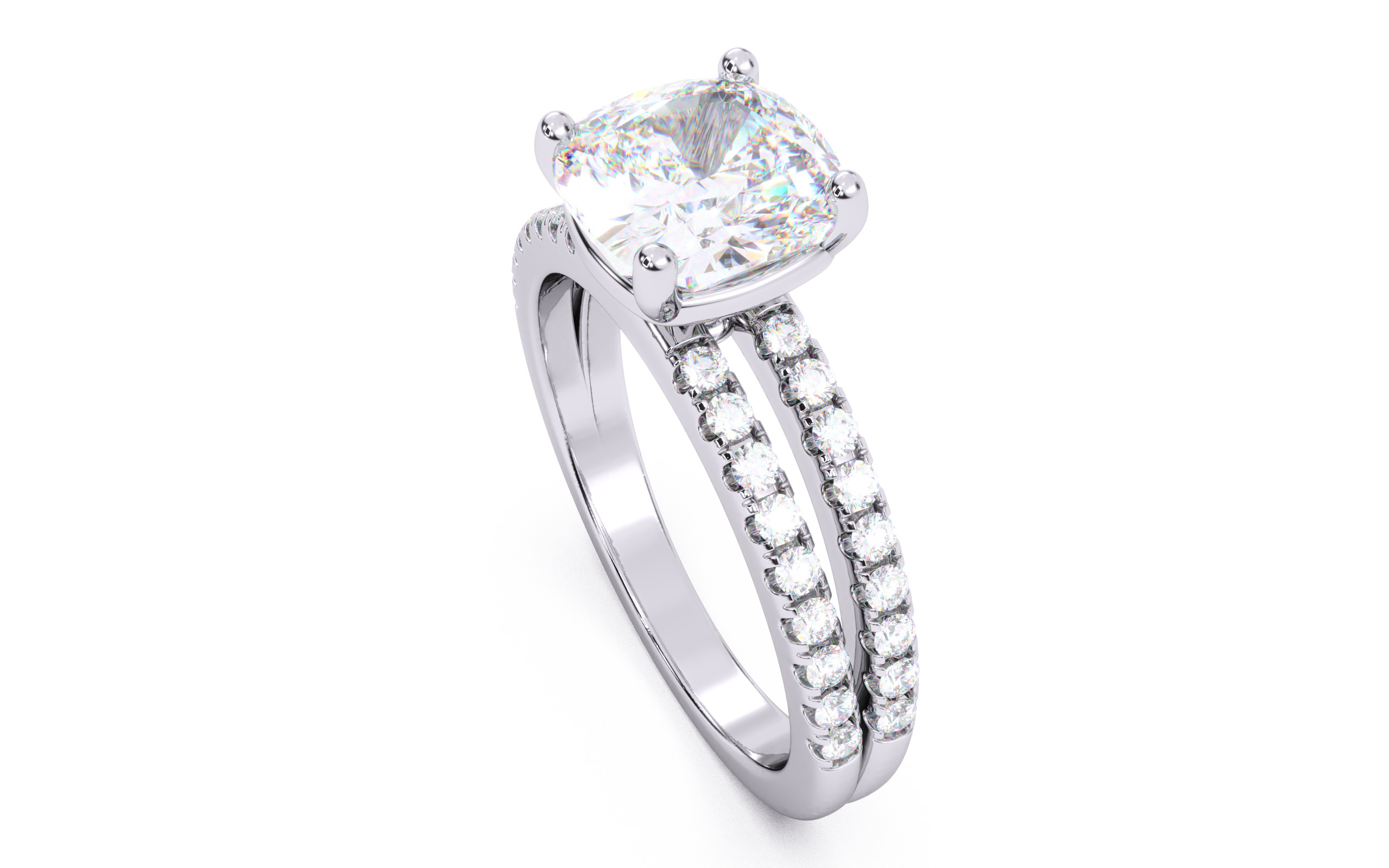 Cushion Diamond Pave Setting Solitaire Ring 3D print model_23