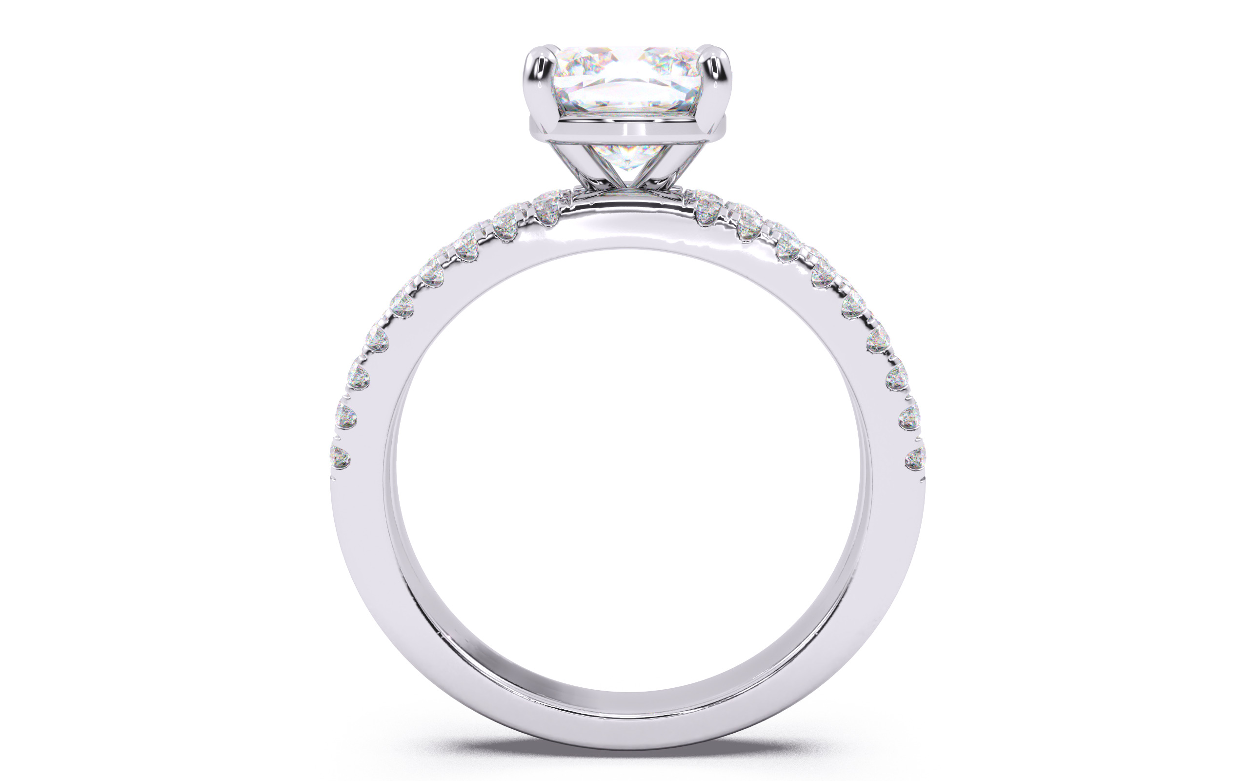 Cushion Diamond Pave Setting Solitaire Ring 3D print model_7