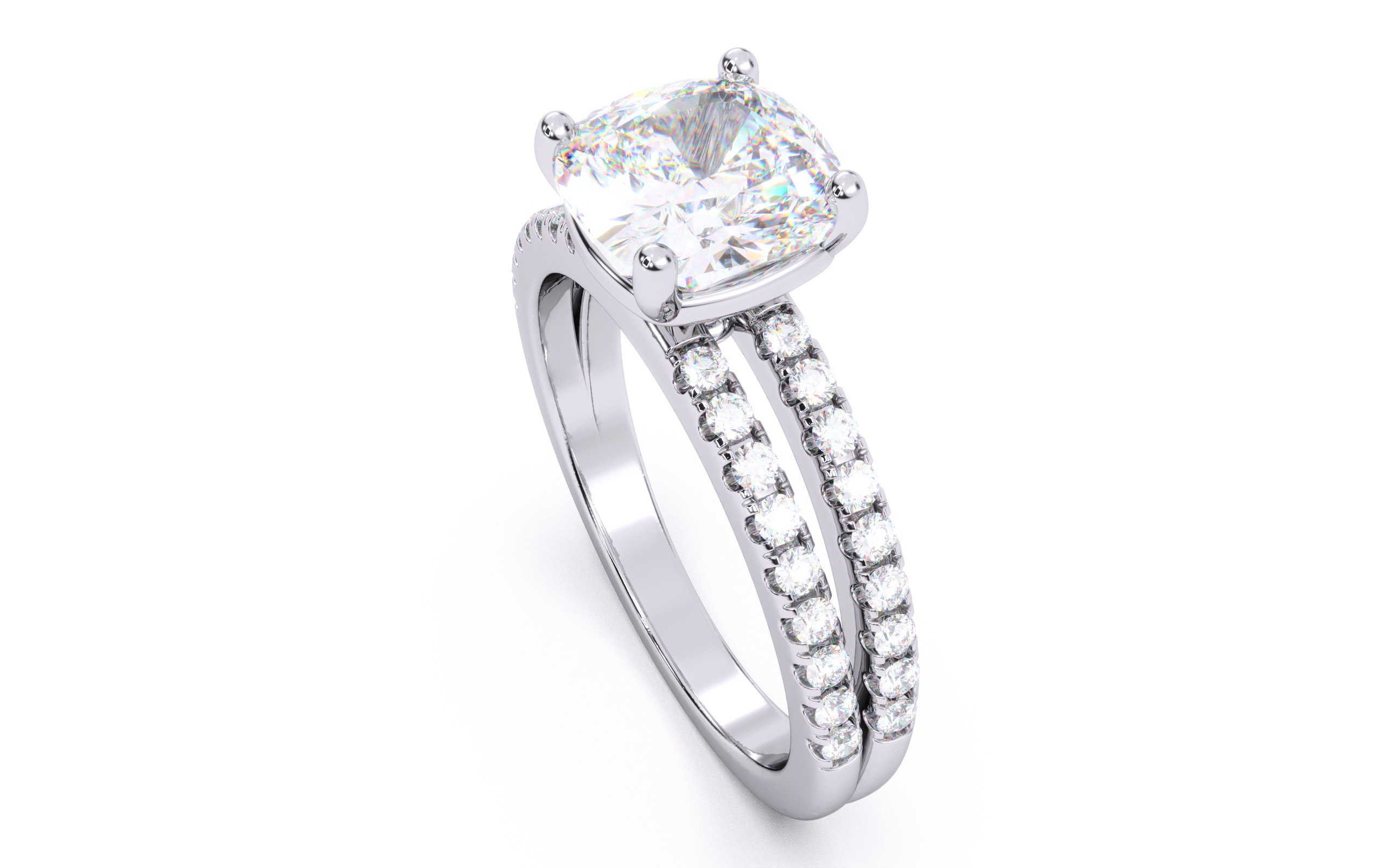 Cushion Diamond Pave Setting Solitaire Ring 3D print model_24