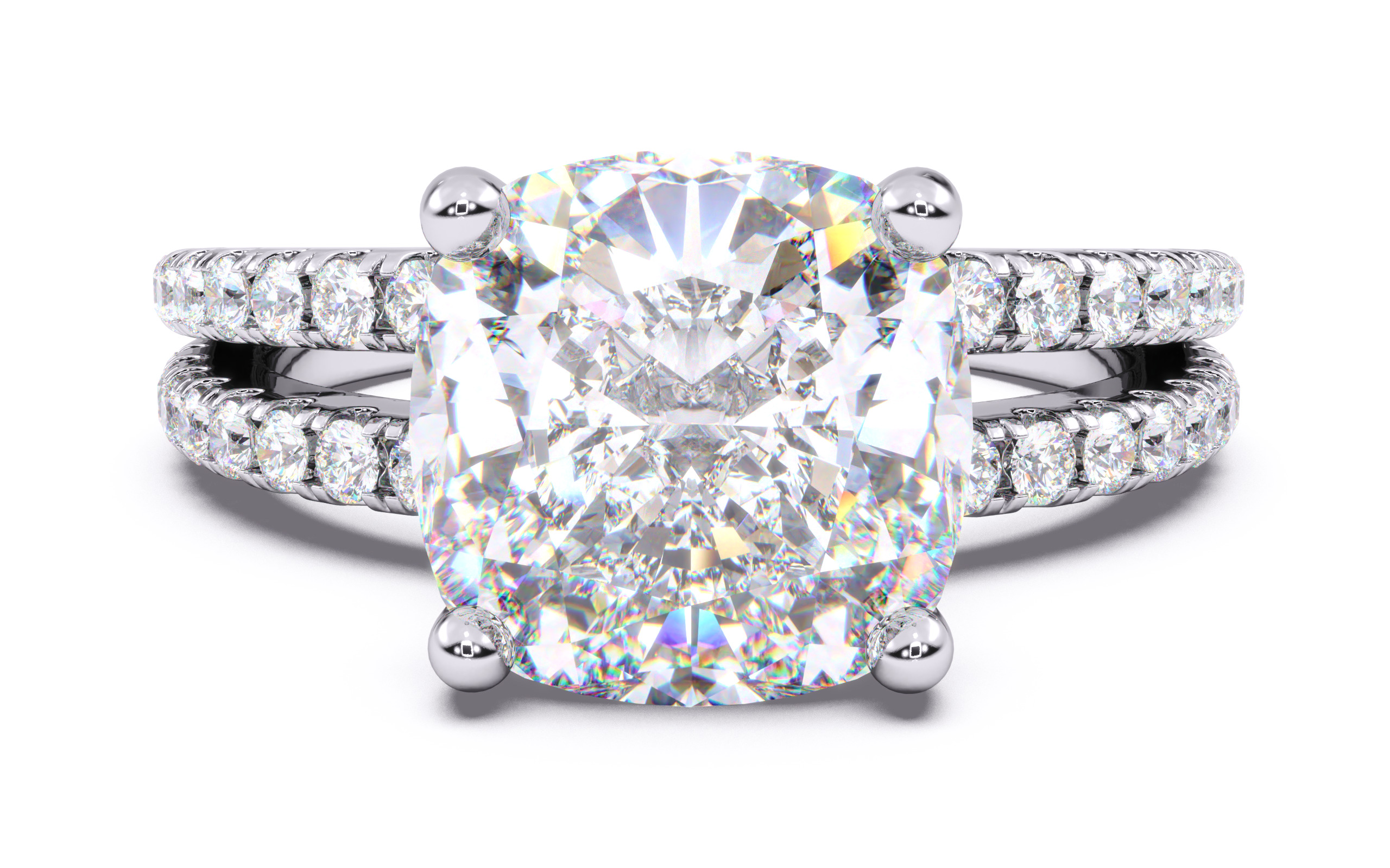 Cushion Diamond Pave Setting Solitaire Ring 3D print model_15