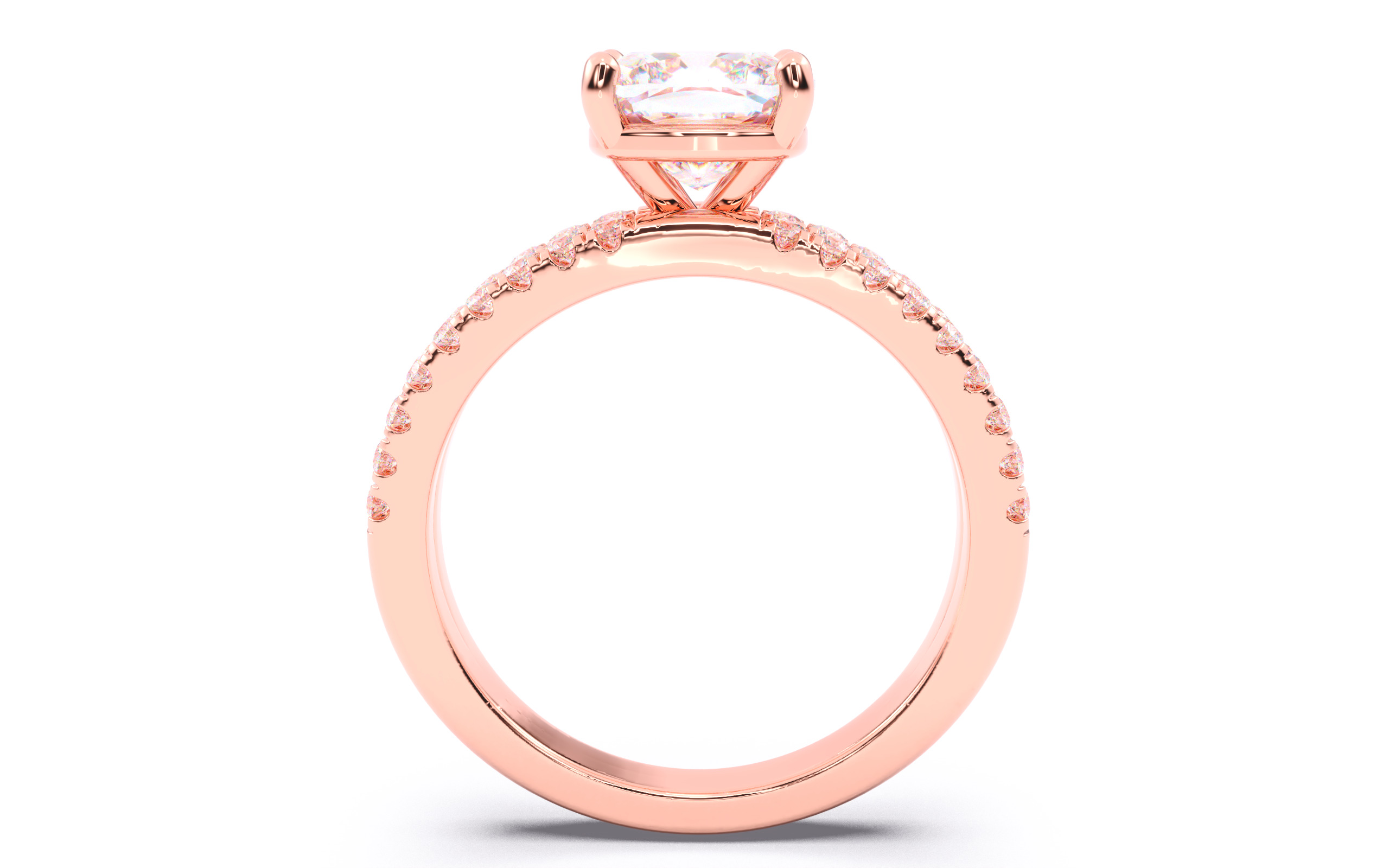 Cushion Diamond Pave Setting Solitaire Ring 3D print model_6