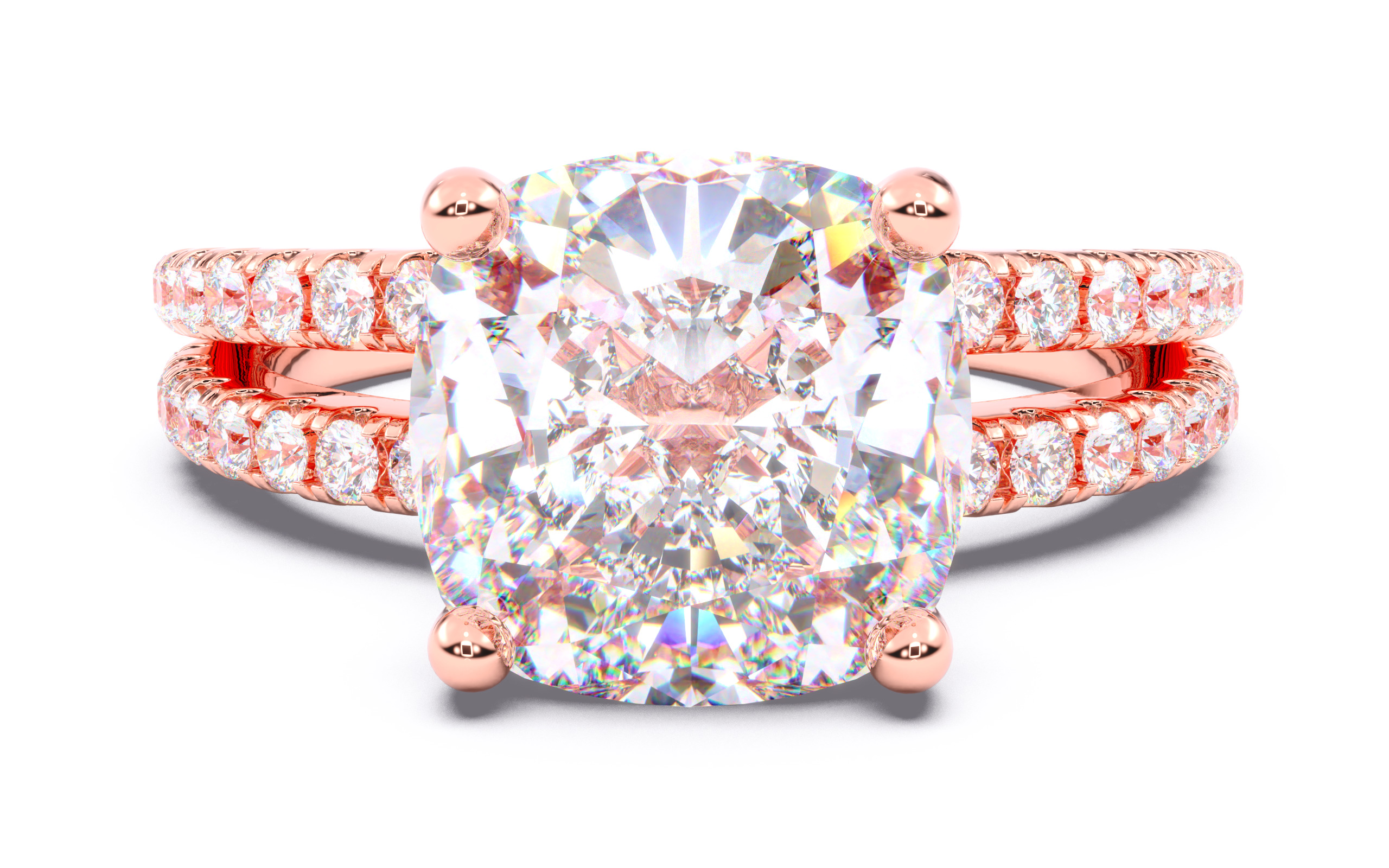 Cushion Diamond Pave Setting Solitaire Ring 3D print model_16