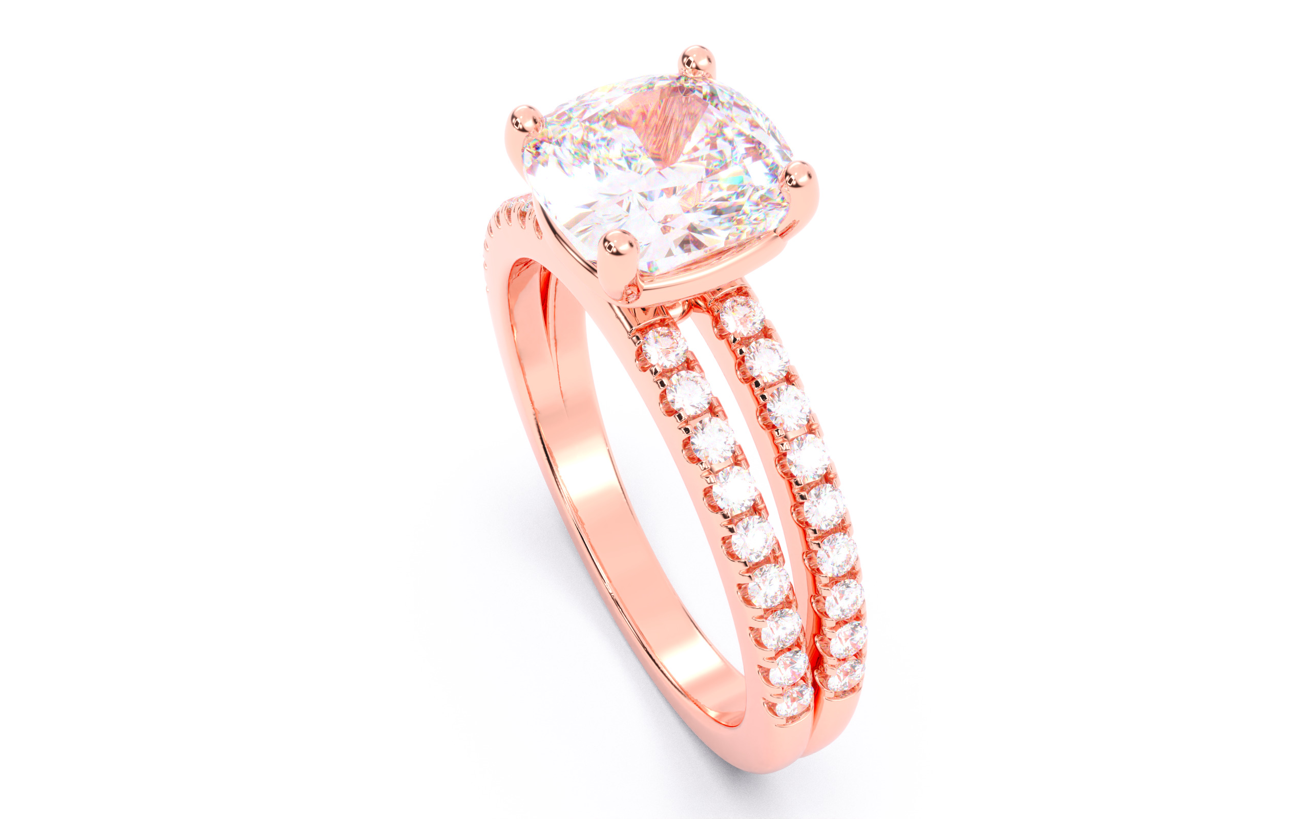 Cushion Diamond Pave Setting Solitaire Ring 3D print model_4