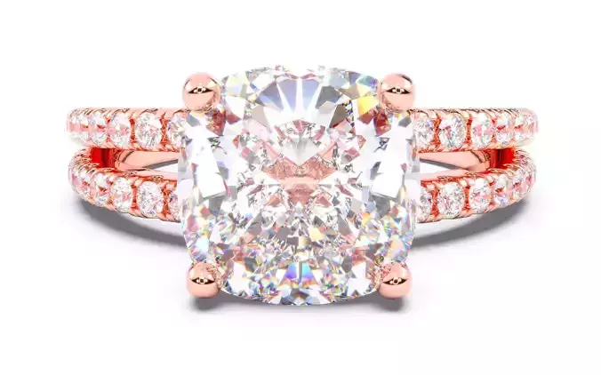 Cushion Diamond Pave Setting Solitaire Ring  3D print model