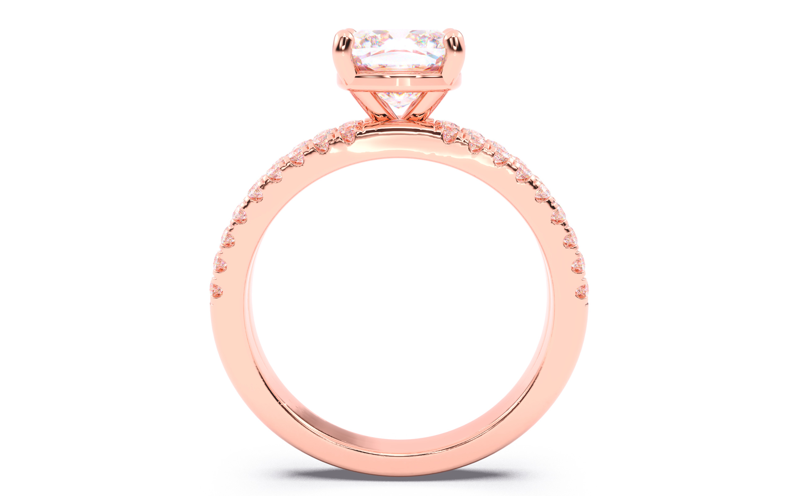 Cushion Diamond Pave Setting Solitaire Ring 3D print model_5