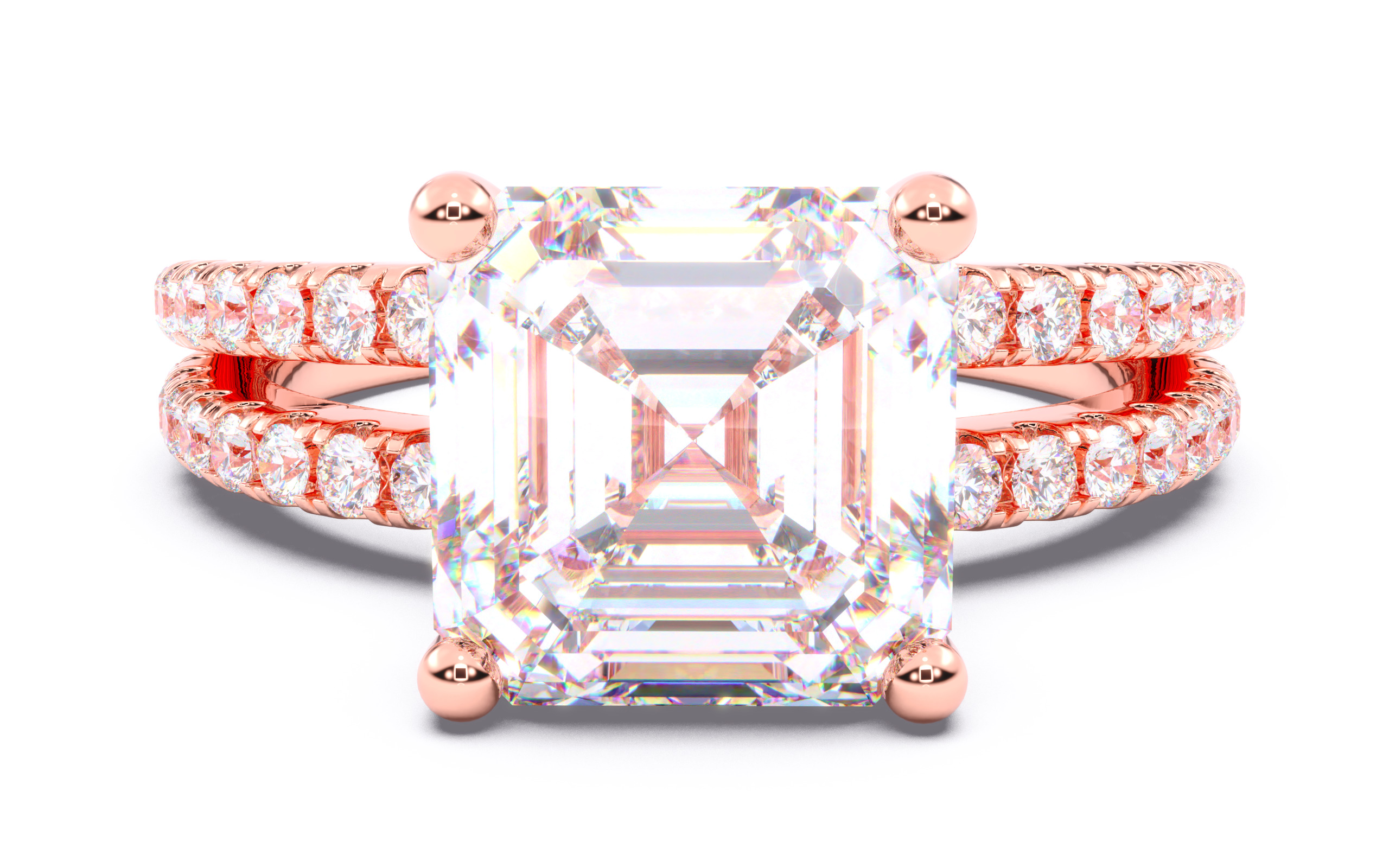 Asscher Diamond Pave Setting Solitaire Ring 3D print model_17